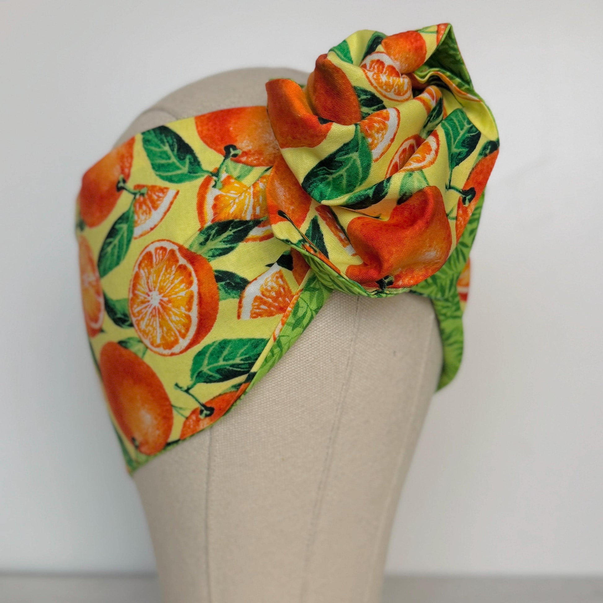 Extra Wide Reversible Adjustable Wire Headband, Tropical Orange Lime Green Floral Print, Wired Head Wrap, Vacation Head Wrap BendableTurban