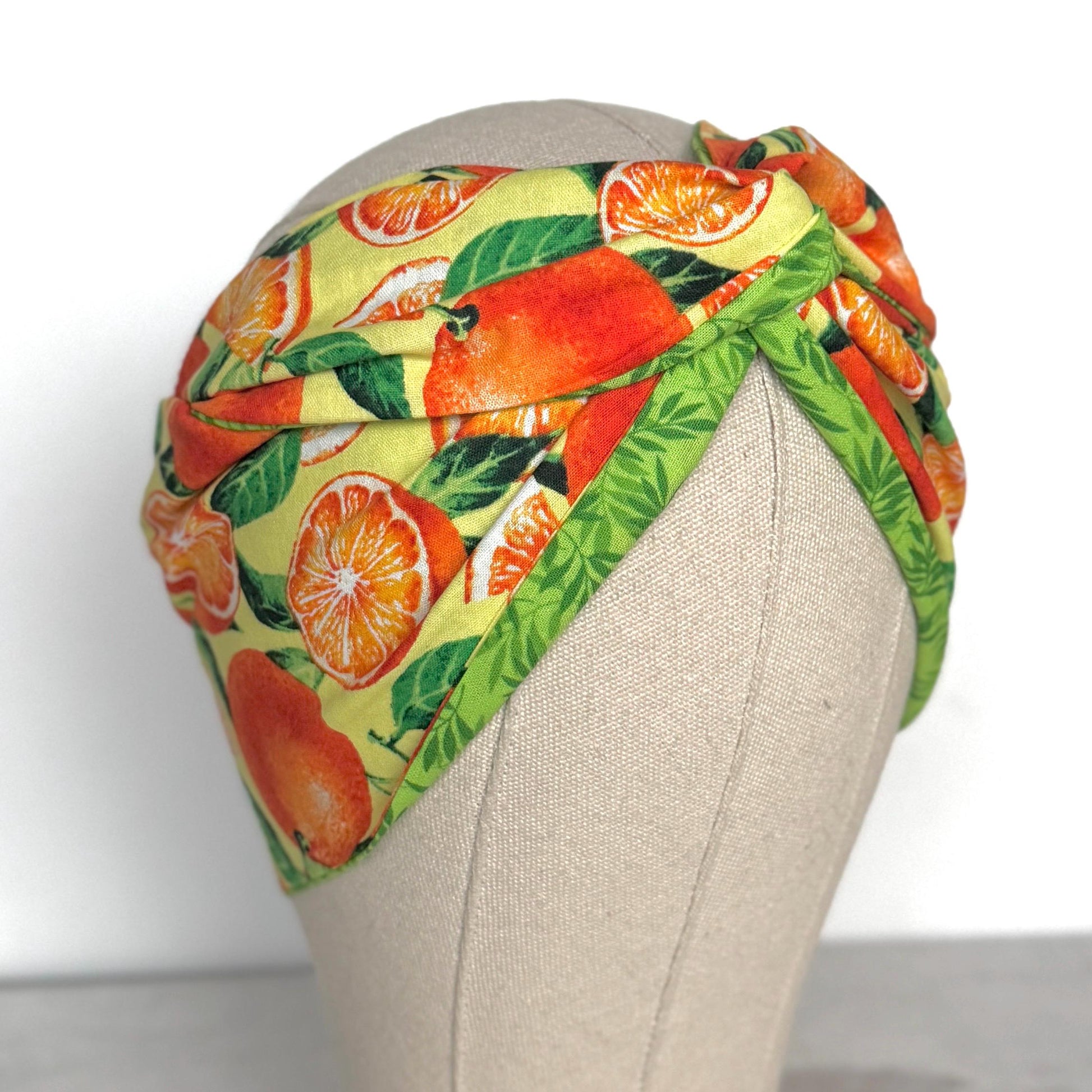 Extra Wide Reversible Adjustable Wire Headband, Tropical Orange Lime Green Floral Print, Wired Head Wrap, Vacation Head Wrap BendableTurban