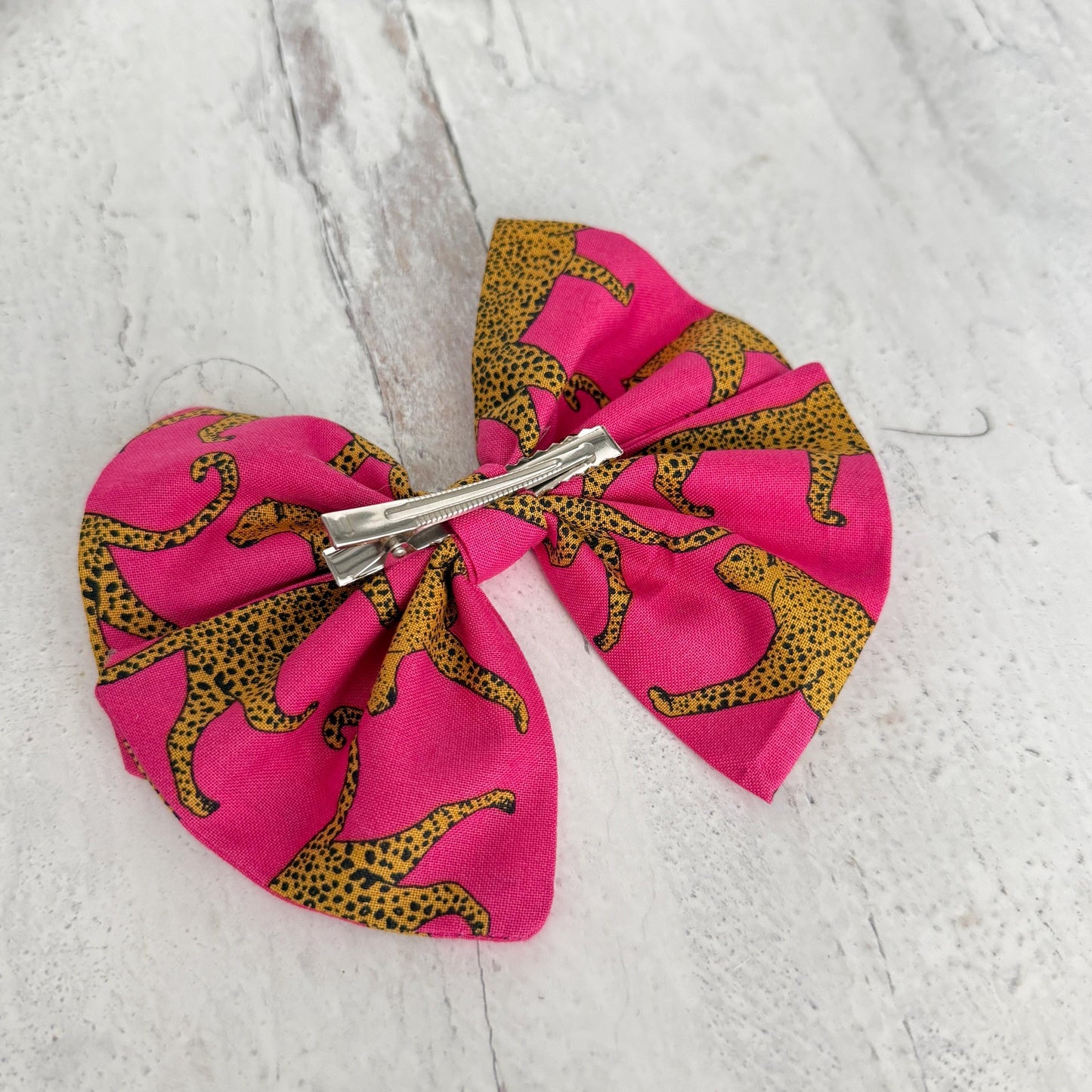 Large Pinwheel Hair Bow, Statement Bow, Boho Pink Leopard Print Hair Clip, Barrette Hair Piece For Girls