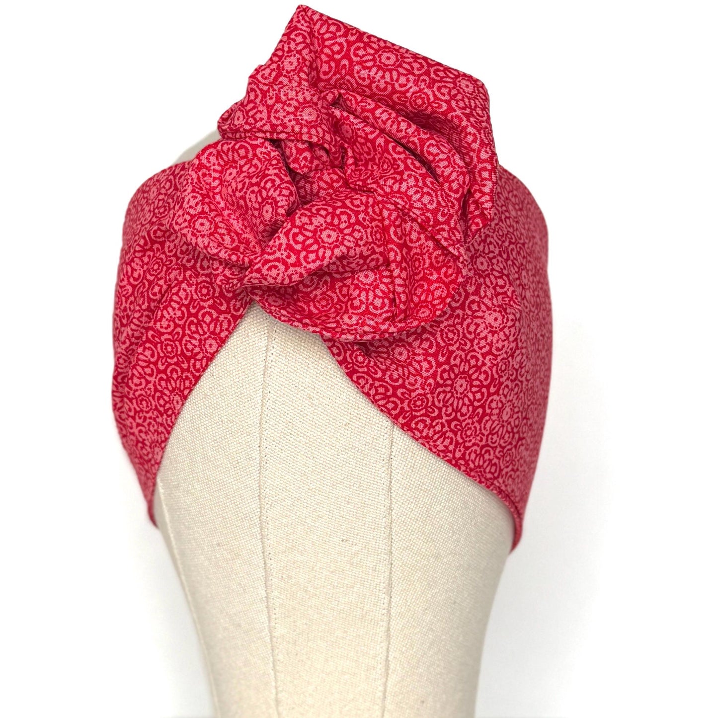 Extra Wide Adjustable Wire Headband, Red White Medallion Print, Boho Wired Headband, Fabric Head Wrap, Turban, Gift for Her, Bendable Scarf