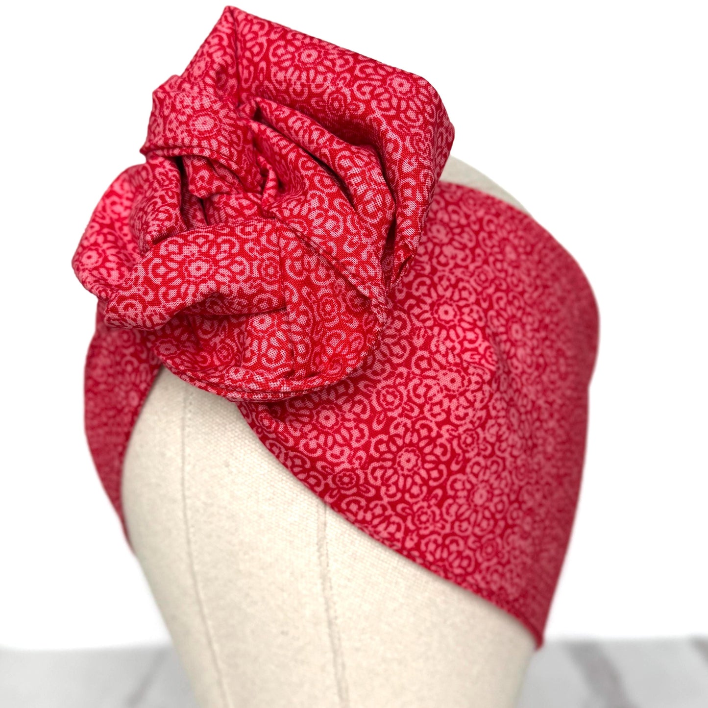 Extra Wide Adjustable Wire Headband, Red White Medallion Print, Boho Wired Headband, Fabric Head Wrap, Turban, Gift for Her, Bendable Scarf