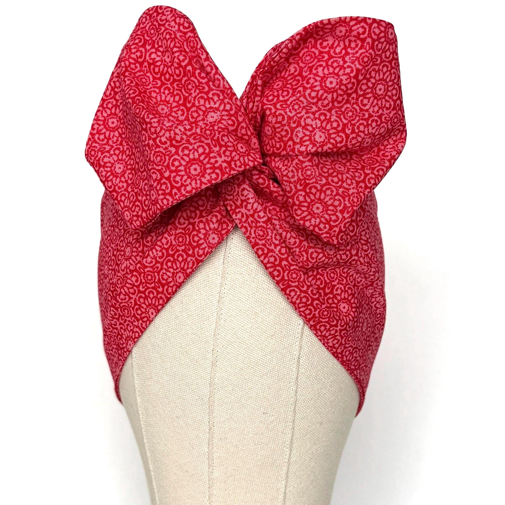 Extra Wide Adjustable Wire Headband, Red White Medallion Print, Boho Wired Headband, Fabric Head Wrap, Turban, Gift for Her, Bendable Scarf