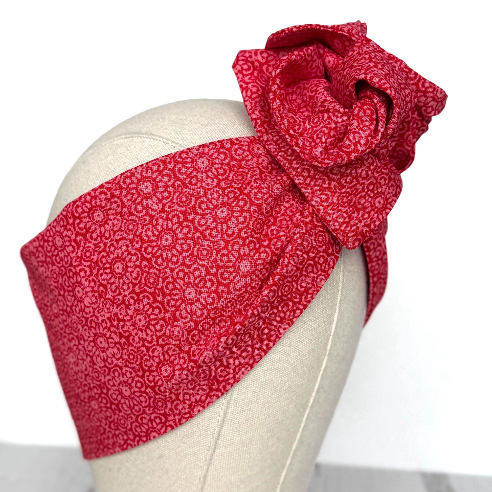 Extra Wide Adjustable Wire Headband, Red White Medallion Print, Boho Wired Headband, Fabric Head Wrap, Turban, Gift for Her, Bendable Scarf