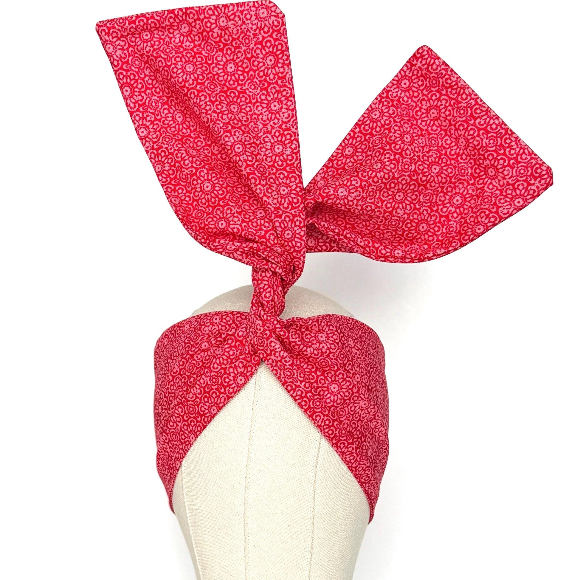 Extra Wide Adjustable Wire Headband, Red White Medallion Print, Boho Wired Headband, Fabric Head Wrap, Turban, Gift for Her, Bendable Scarf