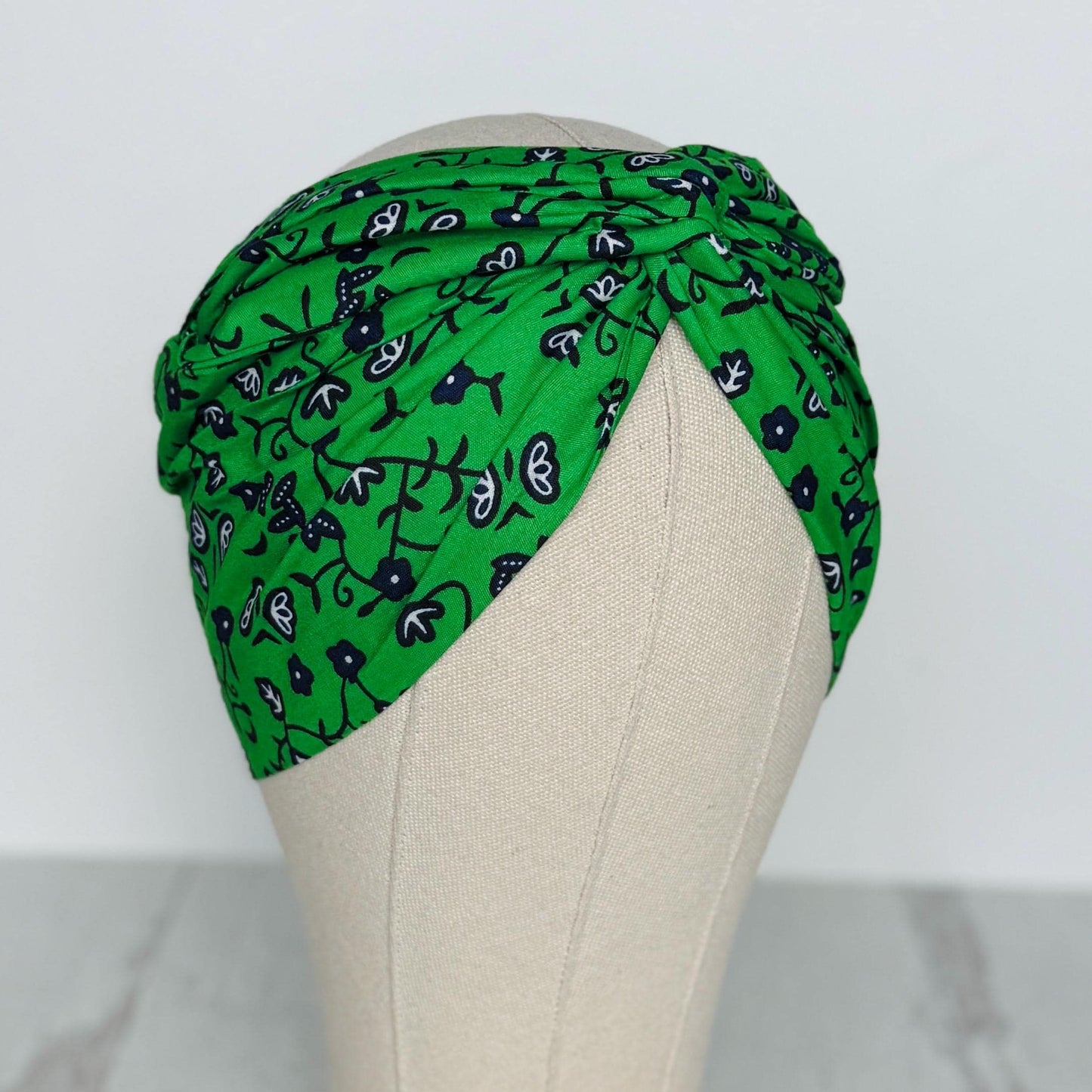 Mommy and Me Extra Wide Wire Headwrap, Green Blue Floral Print African Ankara Fabric Headband, Statement Bow, Wired Head Wrap, Hair Clip