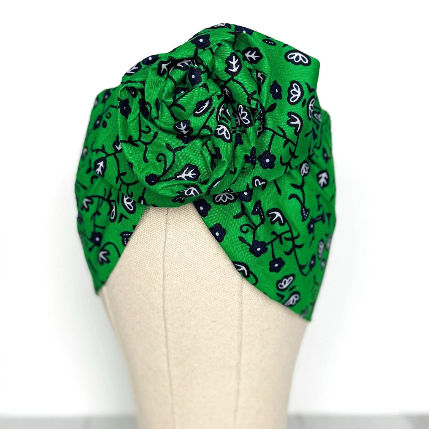Mommy and Me Extra Wide Wire Headwrap, Green Blue Floral Print African Ankara Fabric Headband, Statement Bow, Wired Head Wrap, Hair Clip