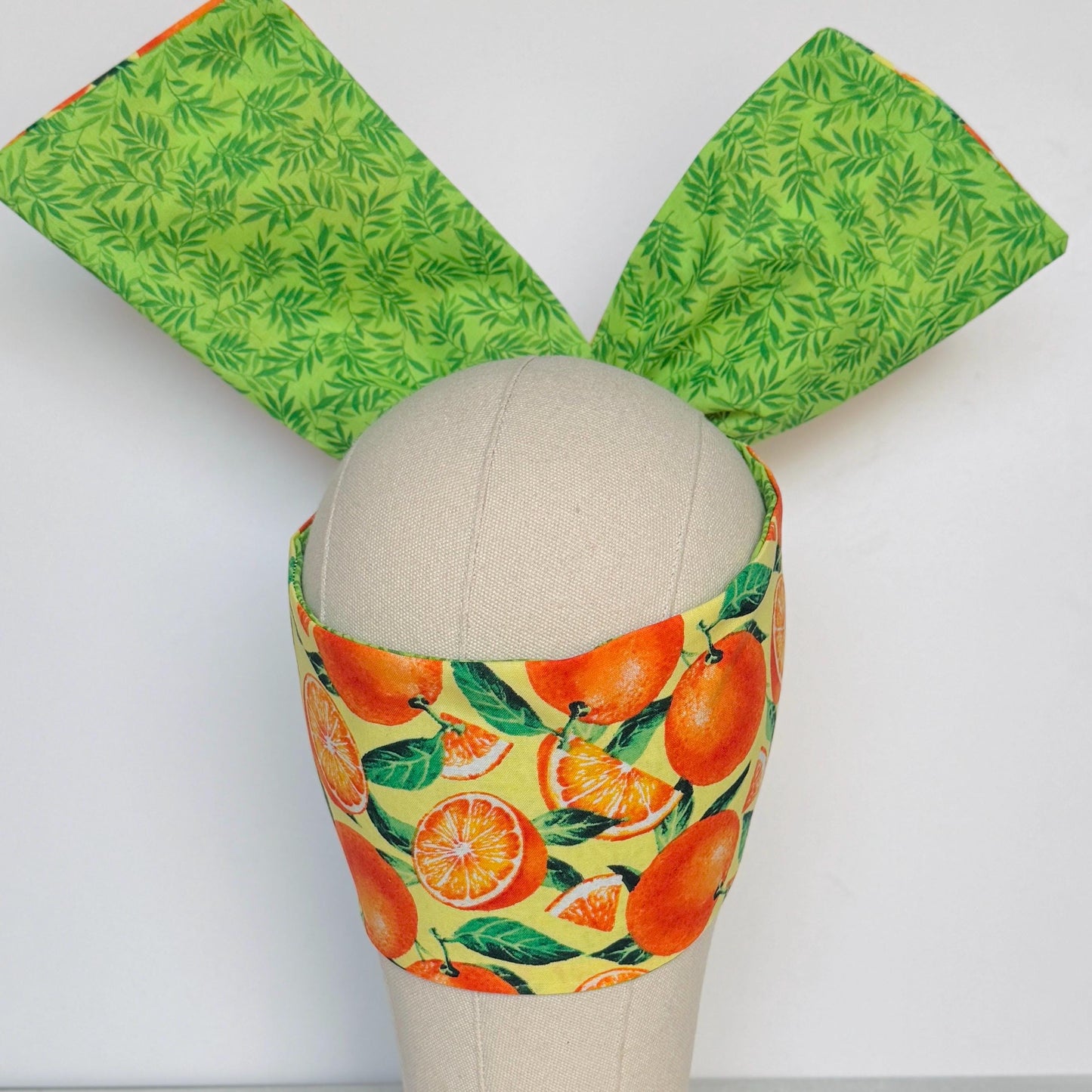 Extra Wide Reversible Adjustable Wire Headband, Tropical Orange Lime Green Floral Print, Wired Head Wrap, Vacation Head Wrap BendableTurban