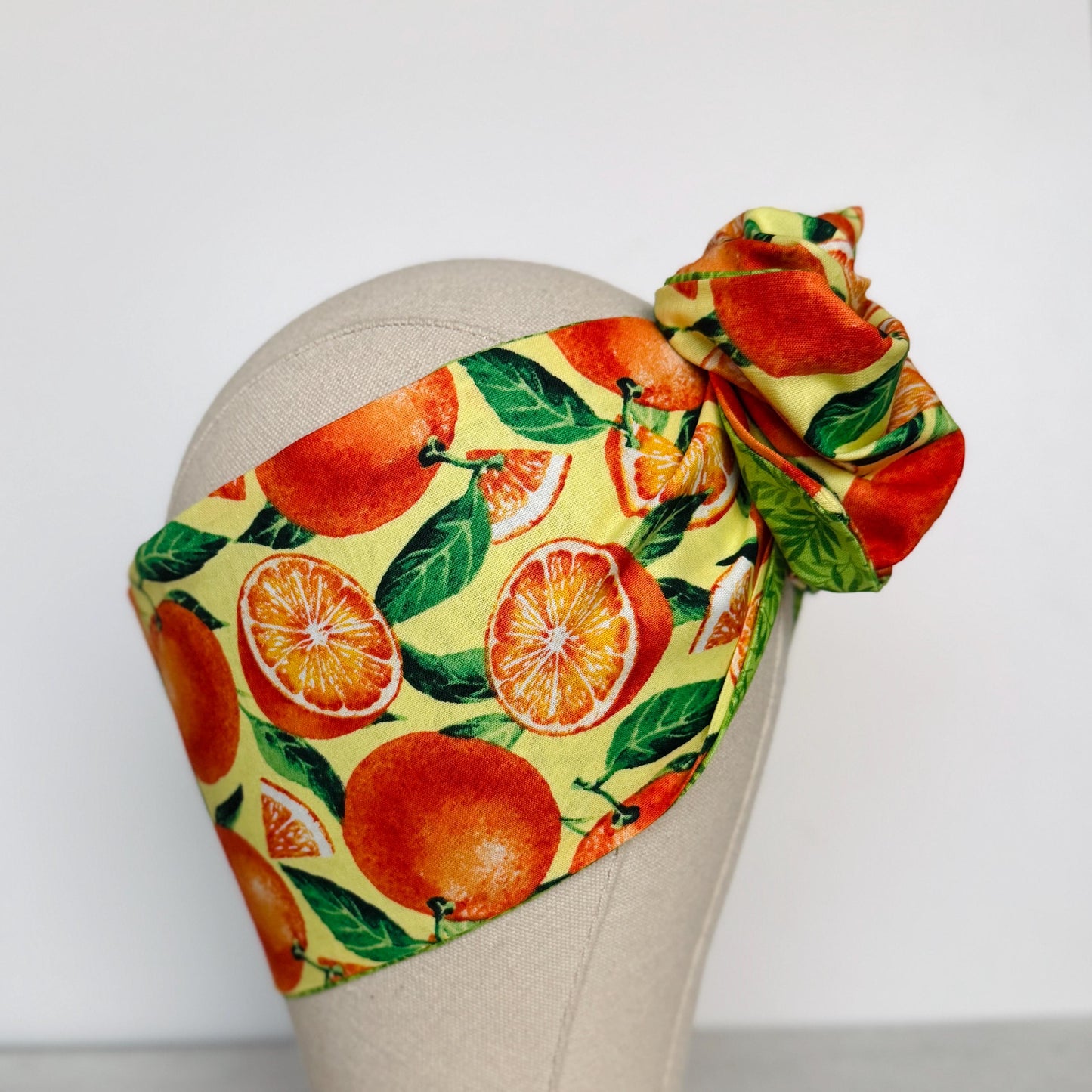 Extra Wide Reversible Adjustable Wire Headband, Tropical Orange Lime Green Floral Print, Wired Head Wrap, Vacation Head Wrap BendableTurban