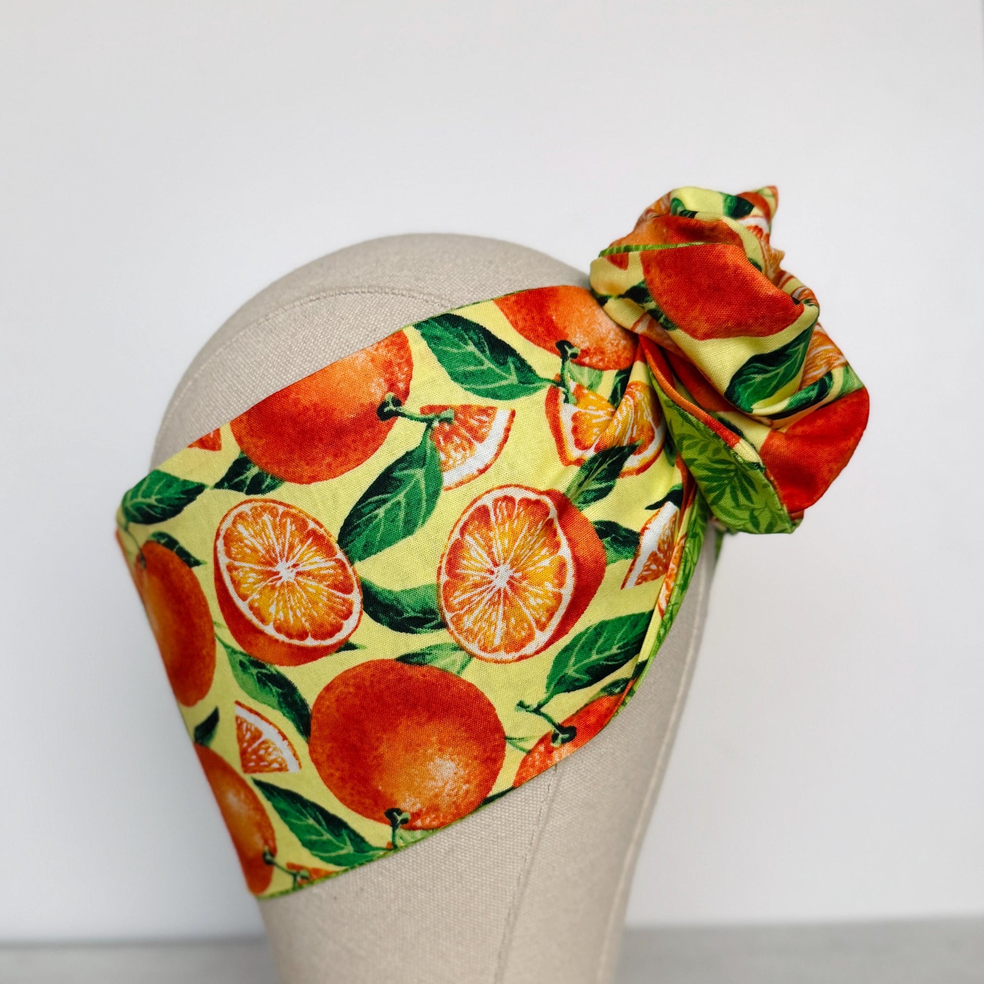 Extra Wide Reversible Adjustable Wire Headband, Tropical Orange Lime Green Floral Print, Wired Head Wrap, Vacation Head Wrap BendableTurban