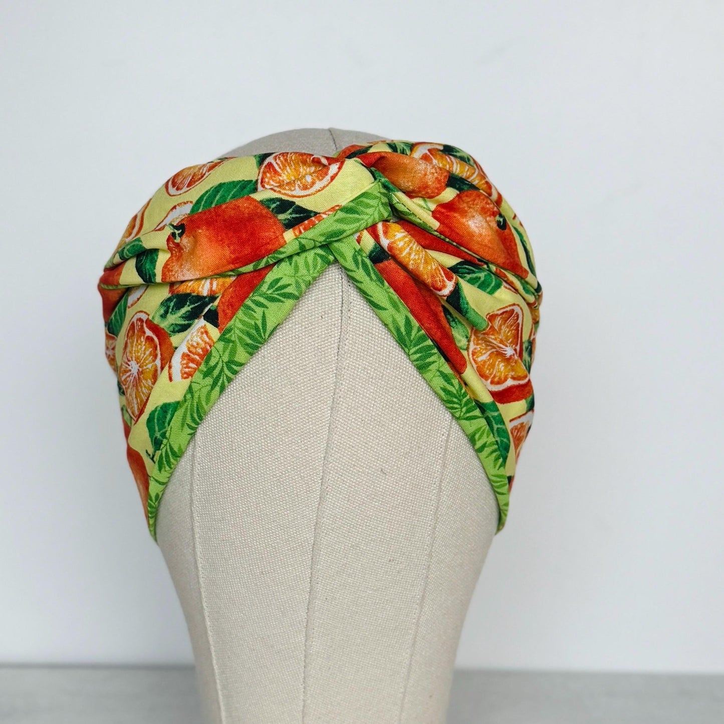 Extra Wide Reversible Adjustable Wire Headband, Tropical Orange Lime Green Floral Print, Wired Head Wrap, Vacation Head Wrap BendableTurban