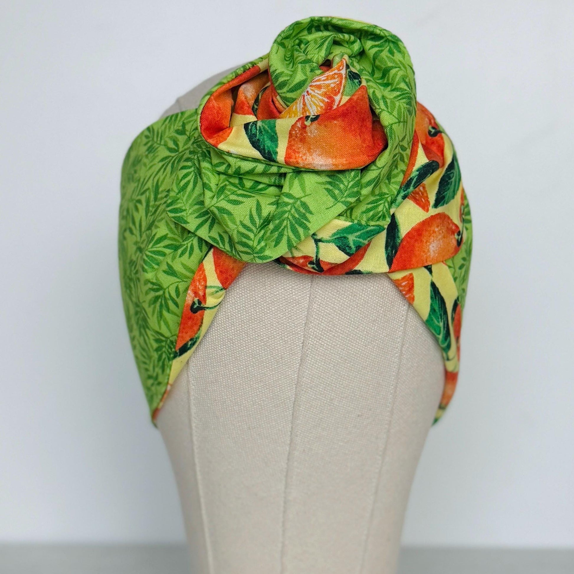 Extra Wide Reversible Adjustable Wire Headband, Tropical Orange Lime Green Floral Print, Wired Head Wrap, Vacation Head Wrap BendableTurban