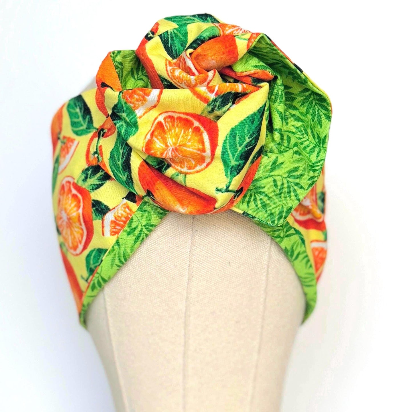 Extra Wide Reversible Adjustable Wire Headband, Tropical Orange Lime Green Floral Print, Wired Head Wrap, Vacation Head Wrap BendableTurban