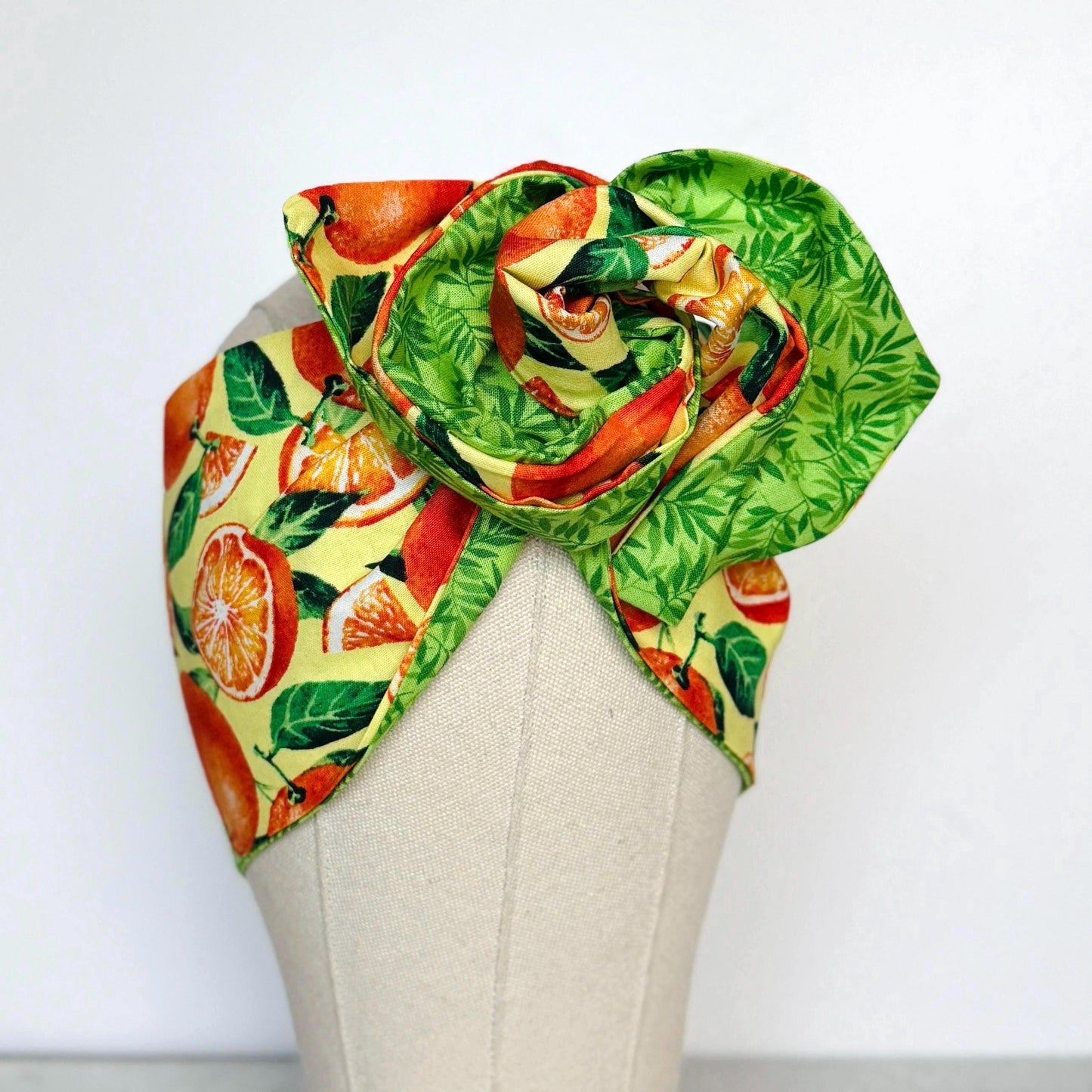 Extra Wide Reversible Adjustable Wire Headband, Tropical Orange Lime Green Floral Print, Wired Head Wrap, Vacation Head Wrap BendableTurban
