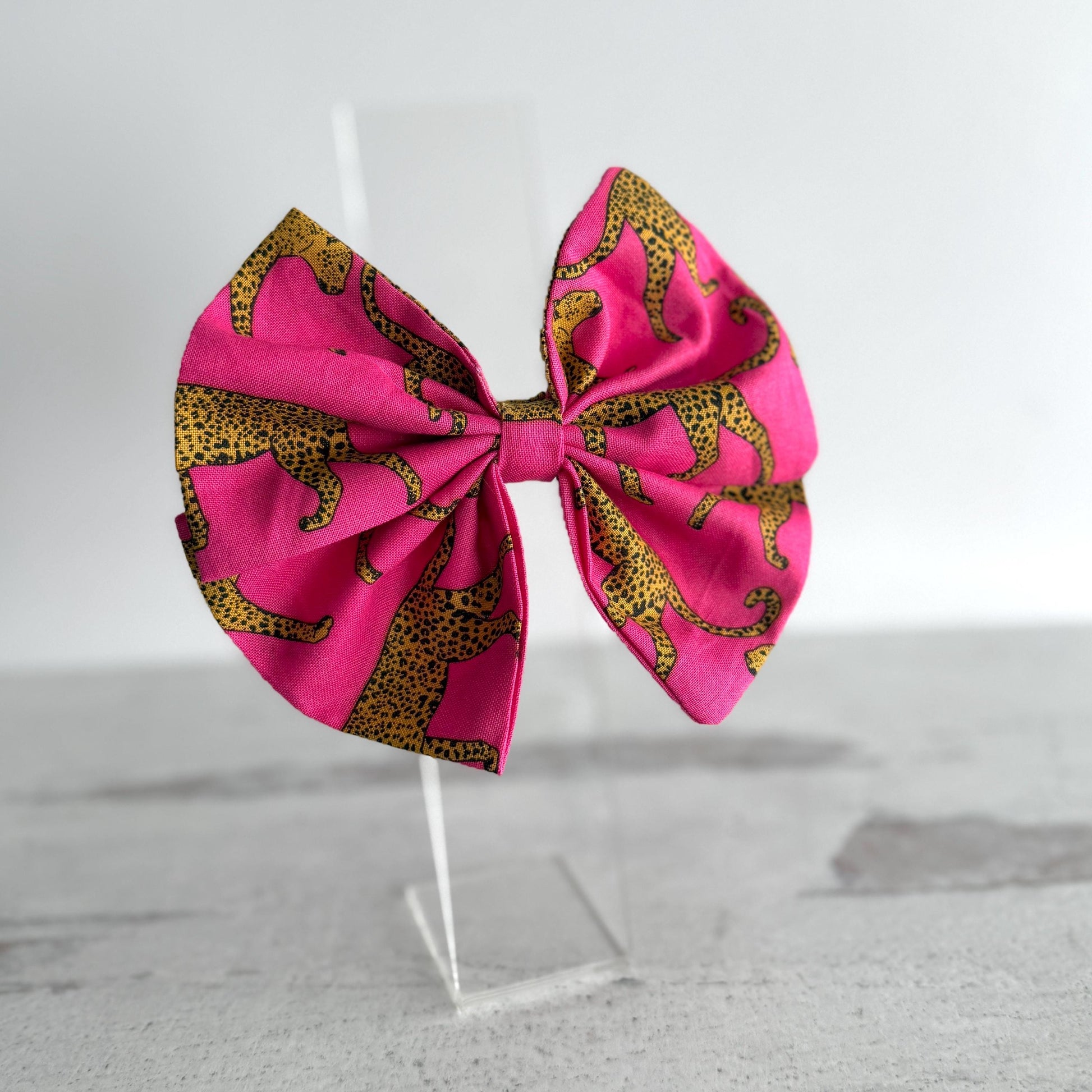 Large Pinwheel Hair Bow, Statement Bow, Boho Pink Leopard Print Hair Clip, Barrette Hair Piece For Girls