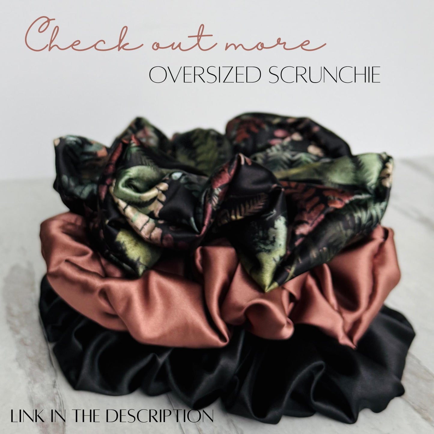 Oversized Satin Scrunchie, Jumbo Elastic Hair Tie, Black Champagne Silky Statement Hair Accessories, Barrette, Mod Style, Retro Fashion