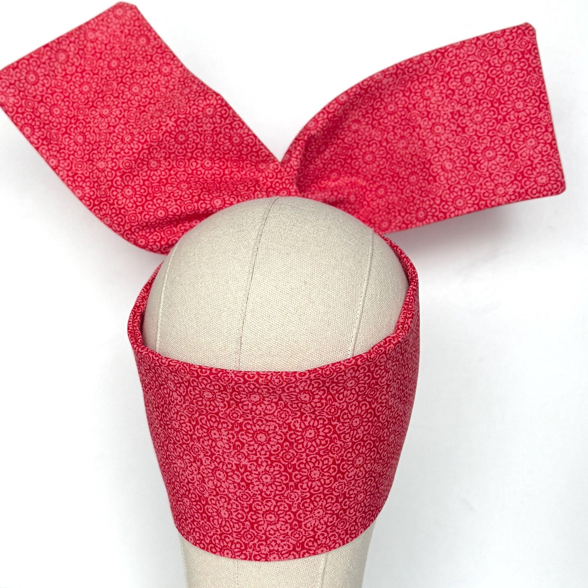 Extra Wide Adjustable Wire Headband, Red White Medallion Print, Boho Wired Headband, Fabric Head Wrap, Turban, Gift for Her, Bendable Scarf