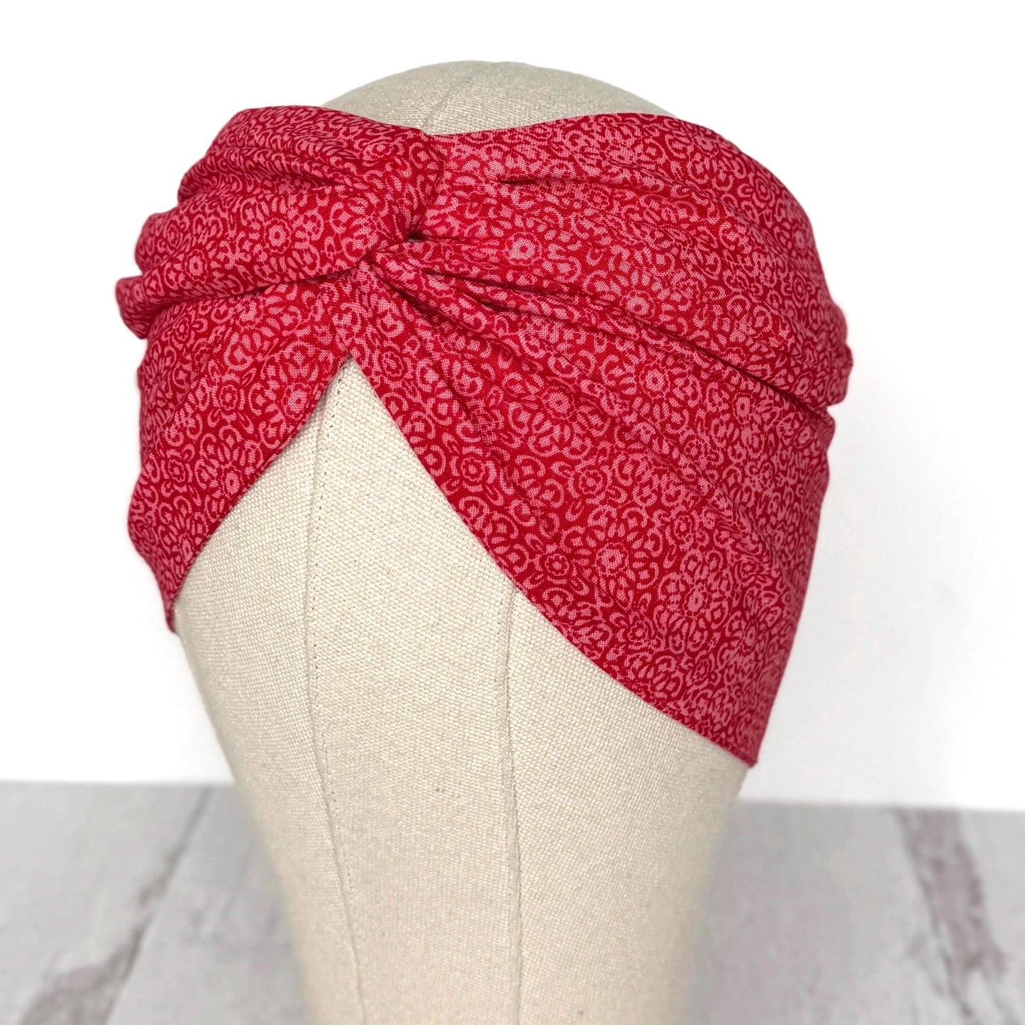 Extra Wide Adjustable Wire Headband, Red White Medallion Print, Boho Wired Headband, Fabric Head Wrap, Turban, Gift for Her, Bendable Scarf
