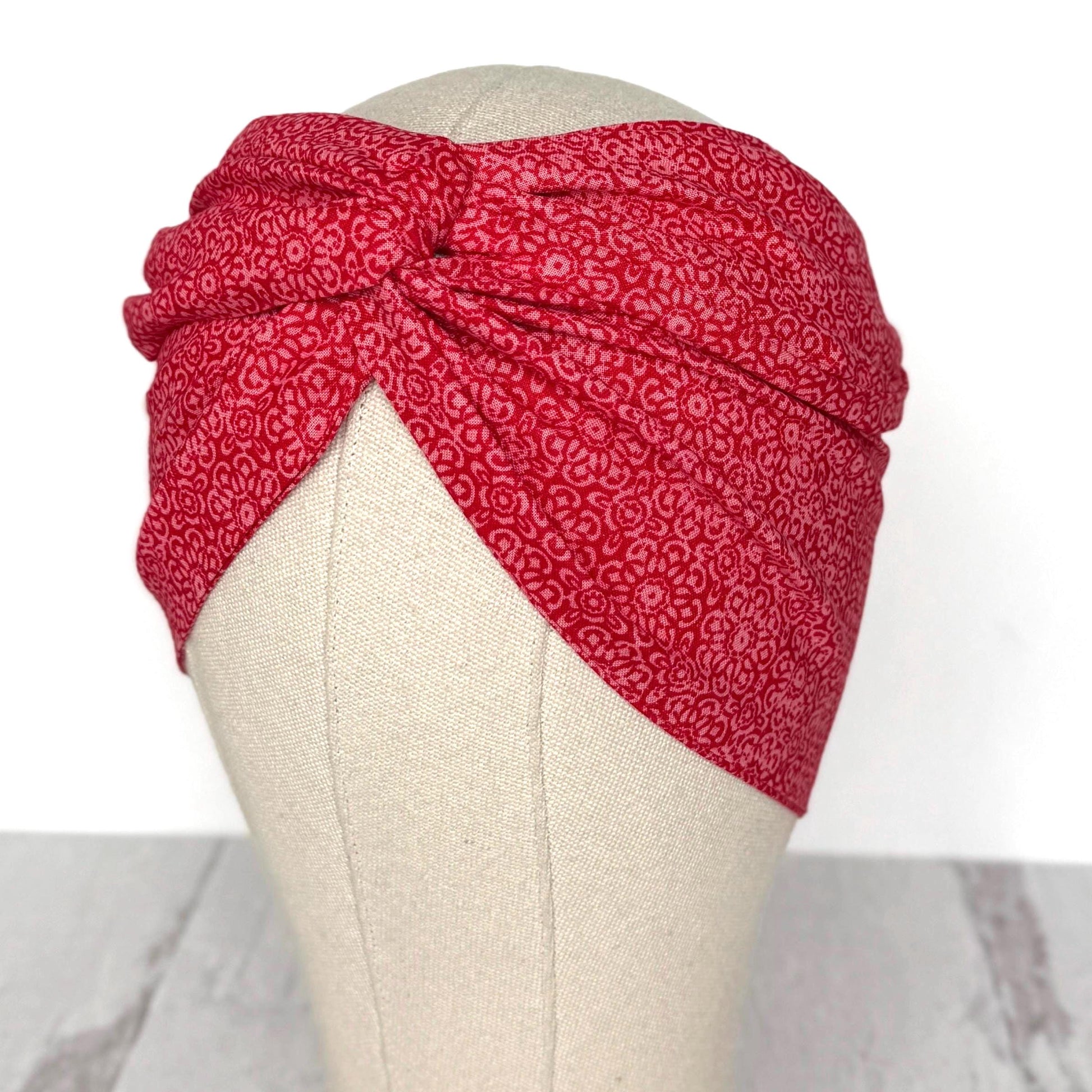 Extra Wide Adjustable Wire Headband, Red White Medallion Print, Boho Wired Headband, Fabric Head Wrap, Turban, Gift for Her, Bendable Scarf
