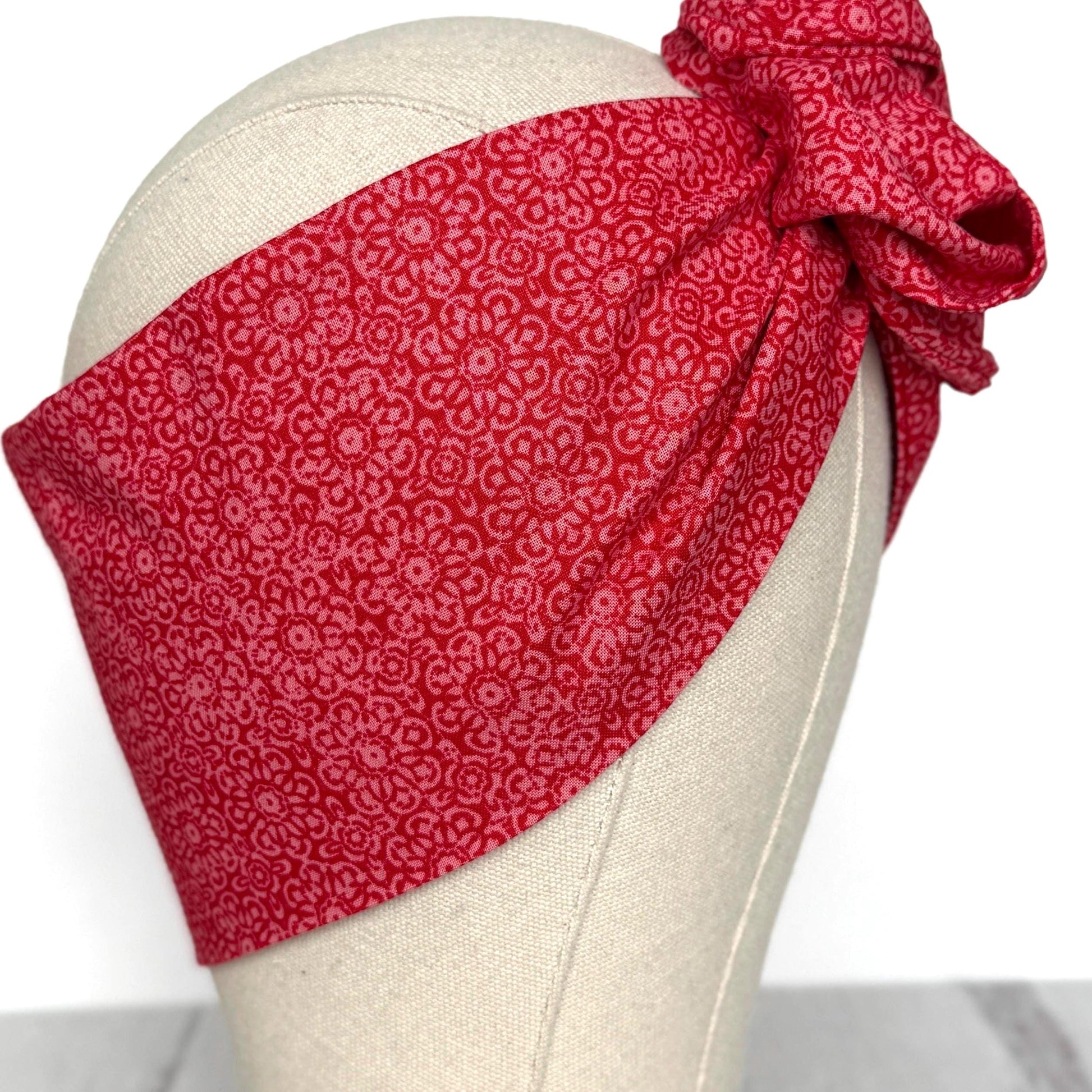 Extra Wide Adjustable Wire Headband, Red White Medallion Print, Boho Wired Headband, Fabric Head Wrap, Turban, Gift for Her, Bendable Scarf