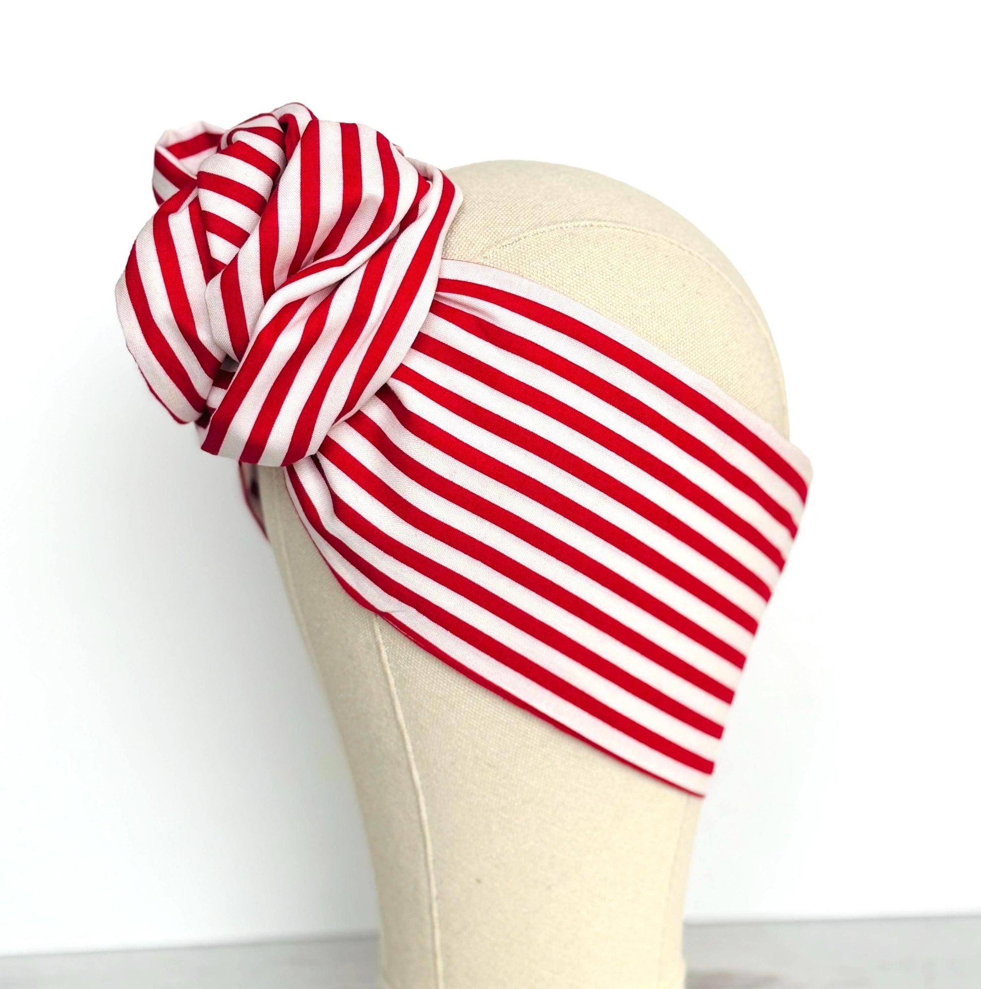 Extra Long Wide Adjustable Wire Headband, Striped Red White Pattern, Wired Headband, Fabric Head Wrap, Turban Women Accessories