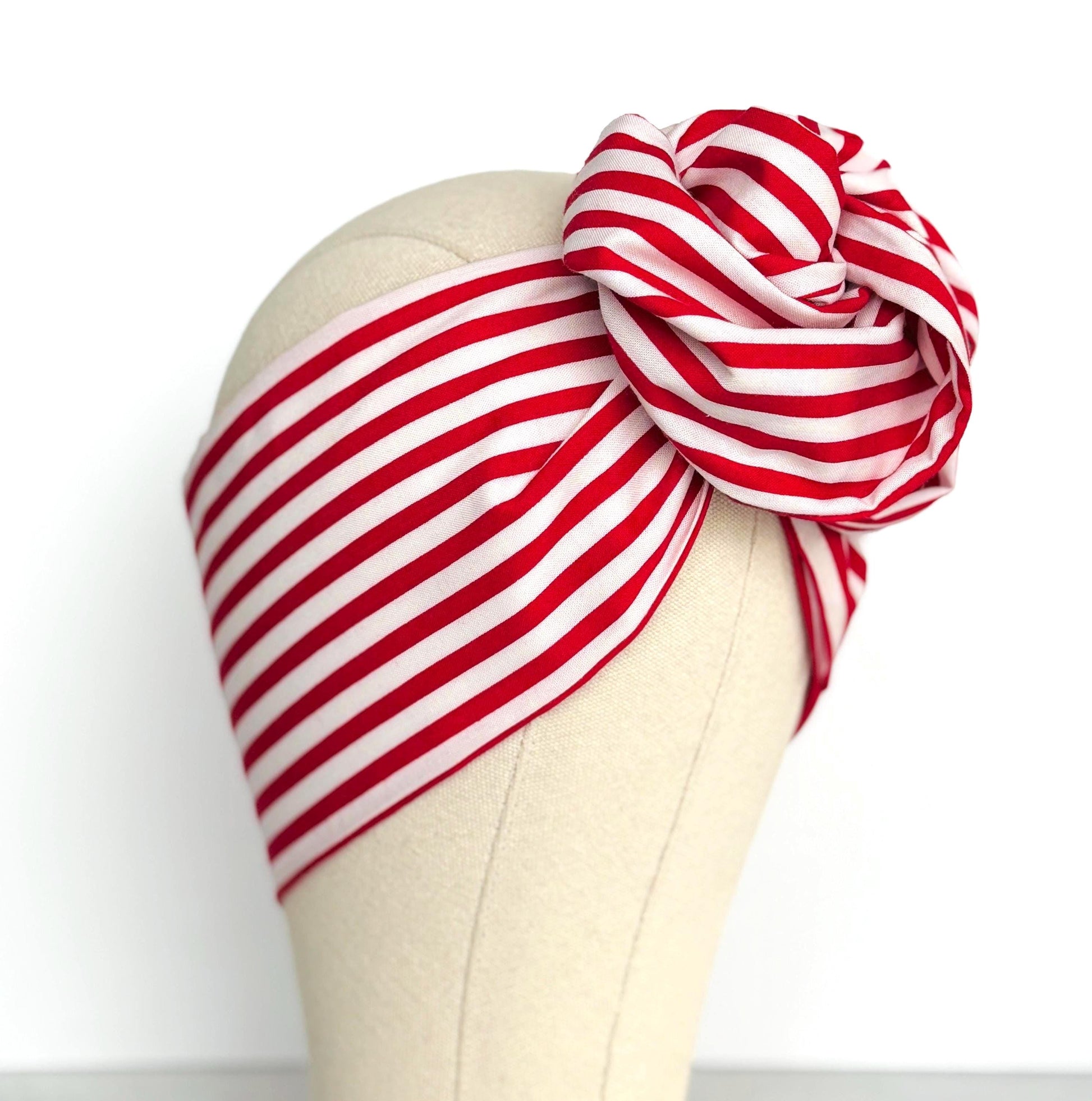 Extra Long Wide Adjustable Wire Headband, Striped Red White Pattern, Wired Headband, Fabric Head Wrap, Turban Women Accessories