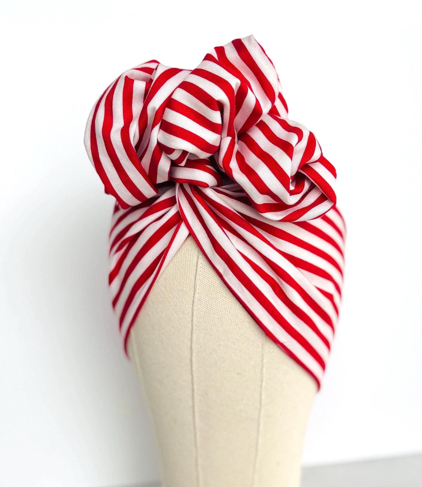 Extra Long Wide Adjustable Wire Headband, Striped Red White Pattern, Wired Headband, Fabric Head Wrap, Turban Women Accessories