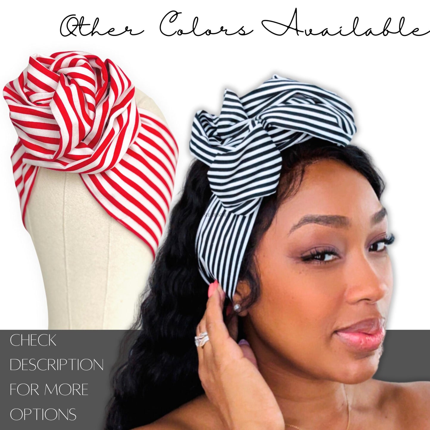 Extra Long Wide Adjustable Wire Headband, Striped Black White Pattern, Wired Headband, Fabric Head Wrap, Turban, Accessories, Women
