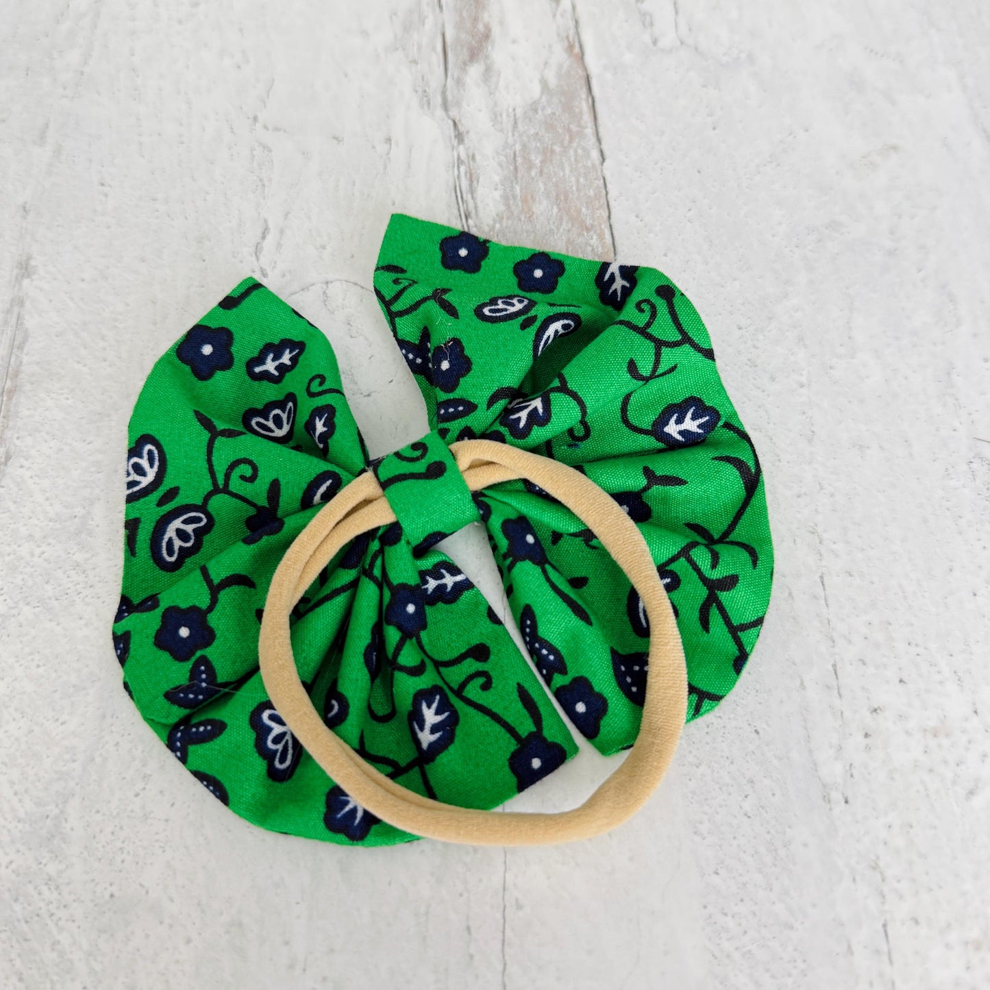 Large Pinwheel Hair Bow, Statement Bow, Green Blue Floral African Ankara Print Hair Clip, Barrette Hair Piece For Girls