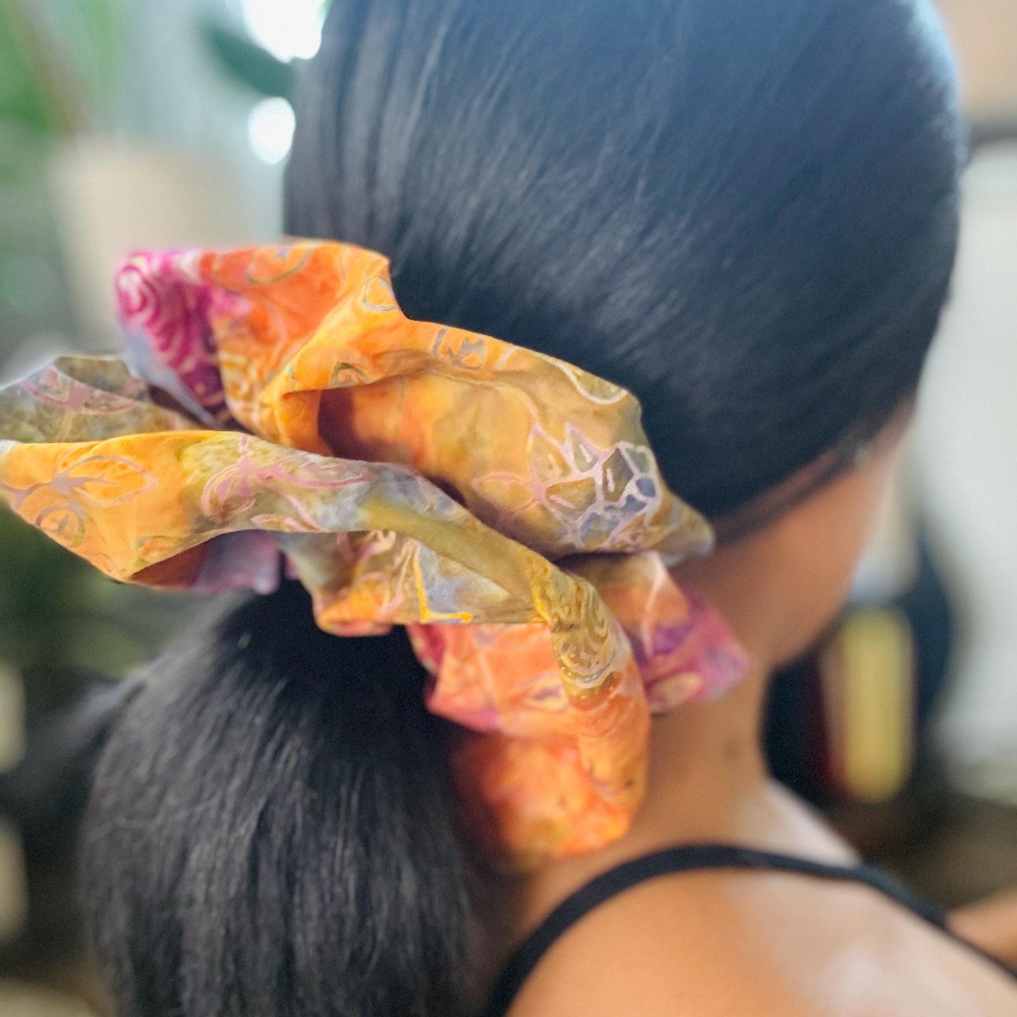 Oversized Batik Scrunchie, Jumbo Pink Purple Orange Hand Dyed Elastic Hair Tie, Boho Vibrant Print Statement Hair Accessories, Barrette