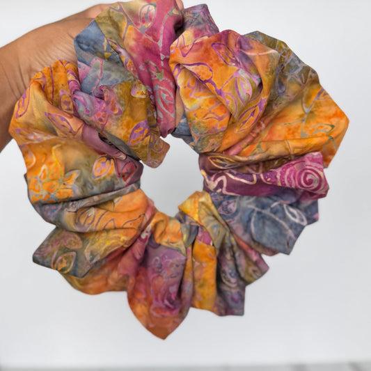 Oversized Batik Scrunchie, Jumbo Pink Purple Orange Hand Dyed Elastic Hair Tie, Boho Vibrant Print Statement Hair Accessories, Barrette