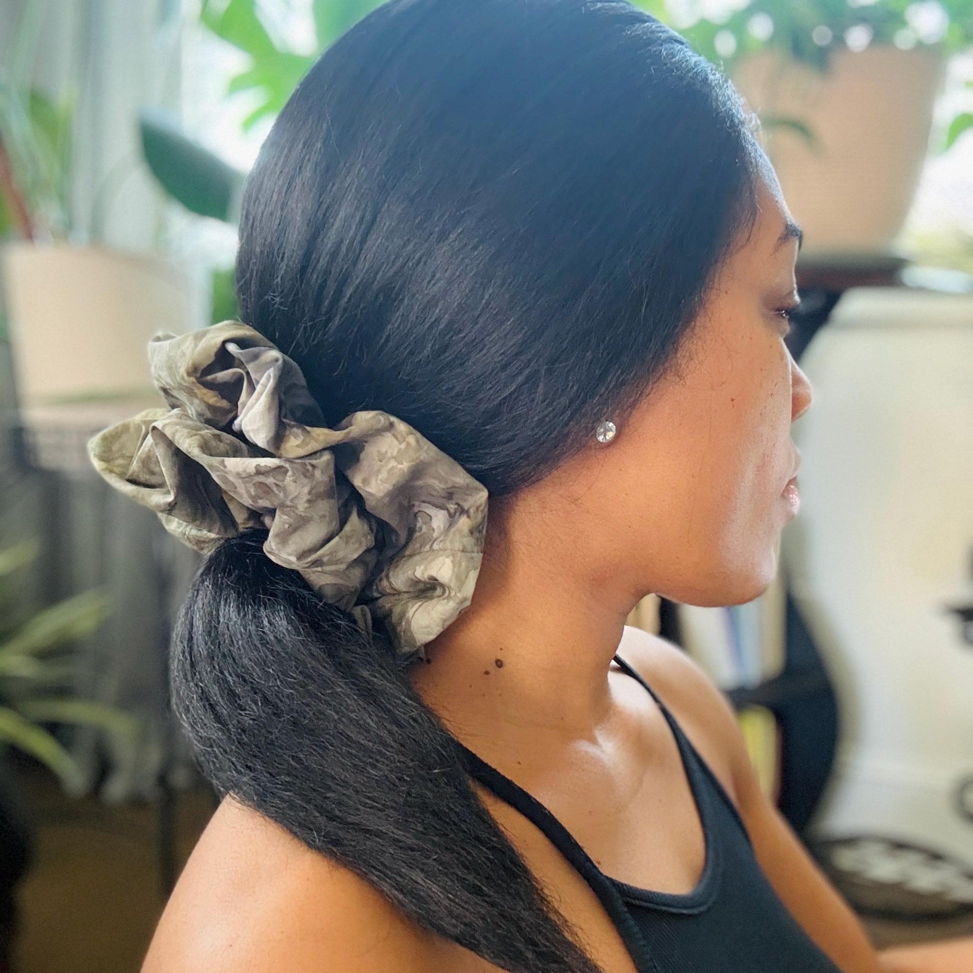 Oversized Batik Scrunchie, Jumbo Gray Hand Dyed Elastic Hair Tie, Boho Grey Statement Hair Accessories, Barrette