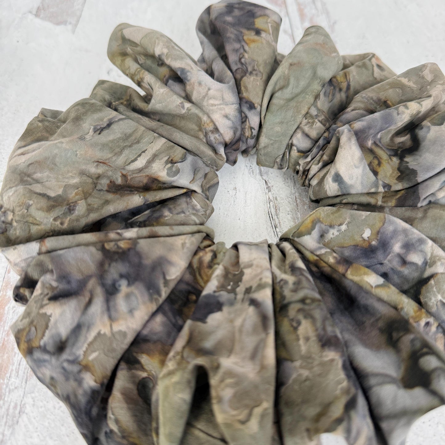Oversized Batik Scrunchie, Jumbo Gray Hand Dyed Elastic Hair Tie, Boho Grey Statement Hair Accessories, Barrette