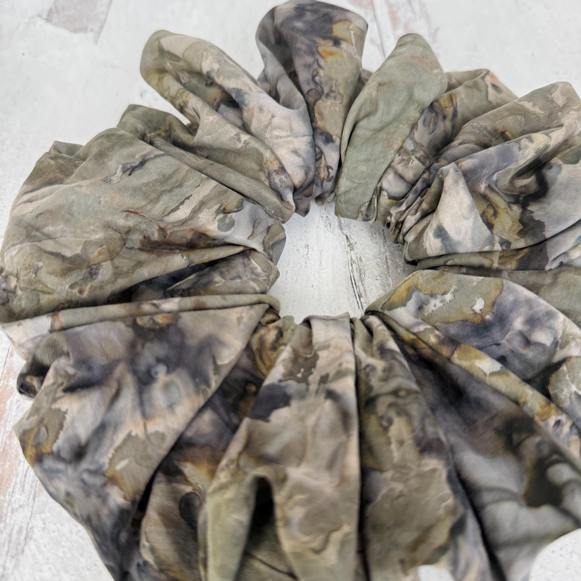 Oversized Batik Scrunchie, Jumbo Gray Hand Dyed Elastic Hair Tie, Boho Grey Statement Hair Accessories, Barrette