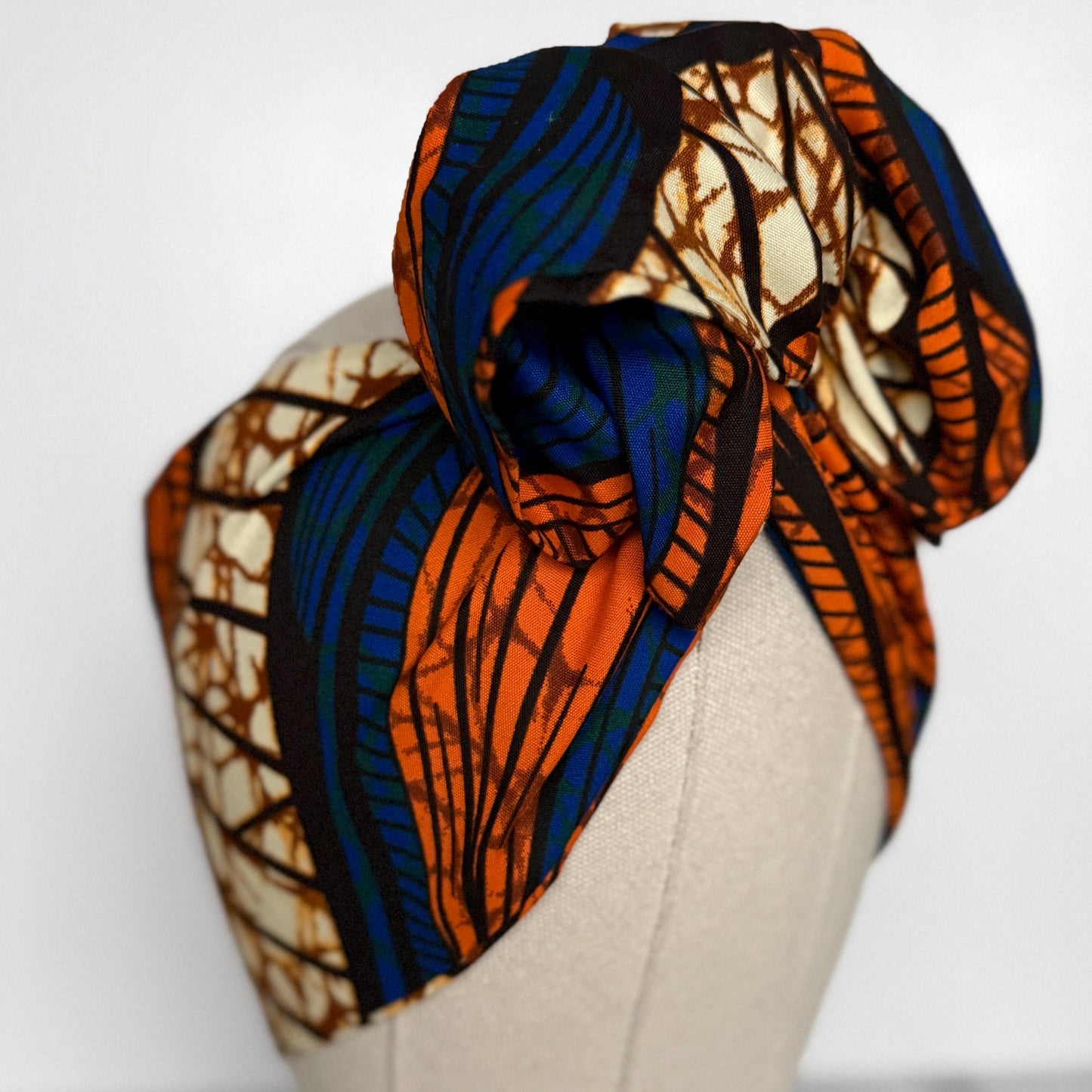 Extra Wide Adjustable Wire Wrap, Ankara Wired Headband, Blue Orange African Fabric Head Wrap, Ankara Afro Boho Turban