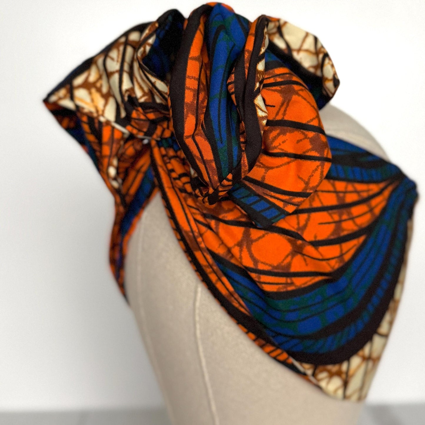 Extra Wide Adjustable Wire Wrap, Ankara Wired Headband, Blue Orange African Fabric Head Wrap, Ankara Afro Boho Turban