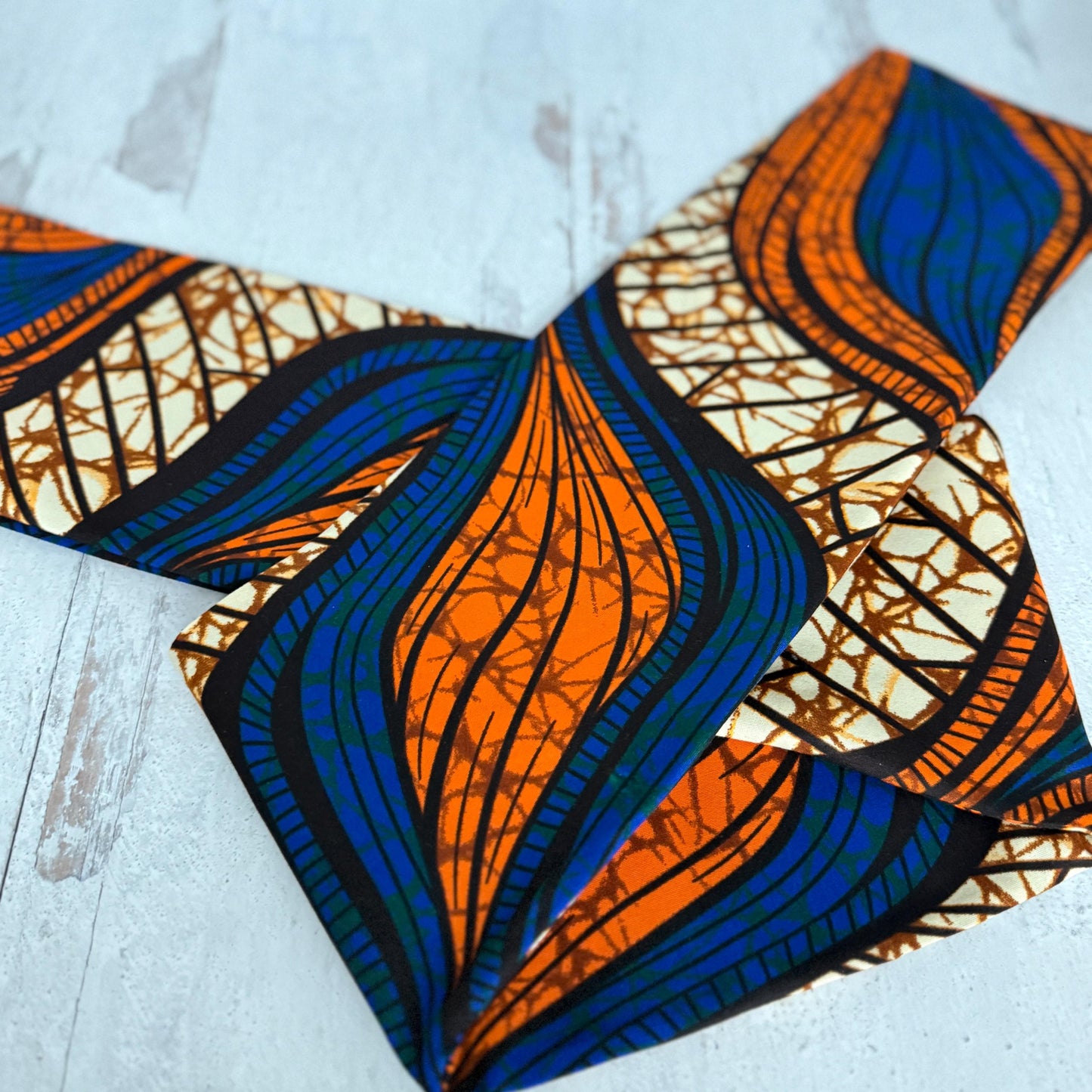 Extra Wide Adjustable Wire Wrap, Ankara Wired Headband, Blue Orange African Fabric Head Wrap, Ankara Afro Boho Turban