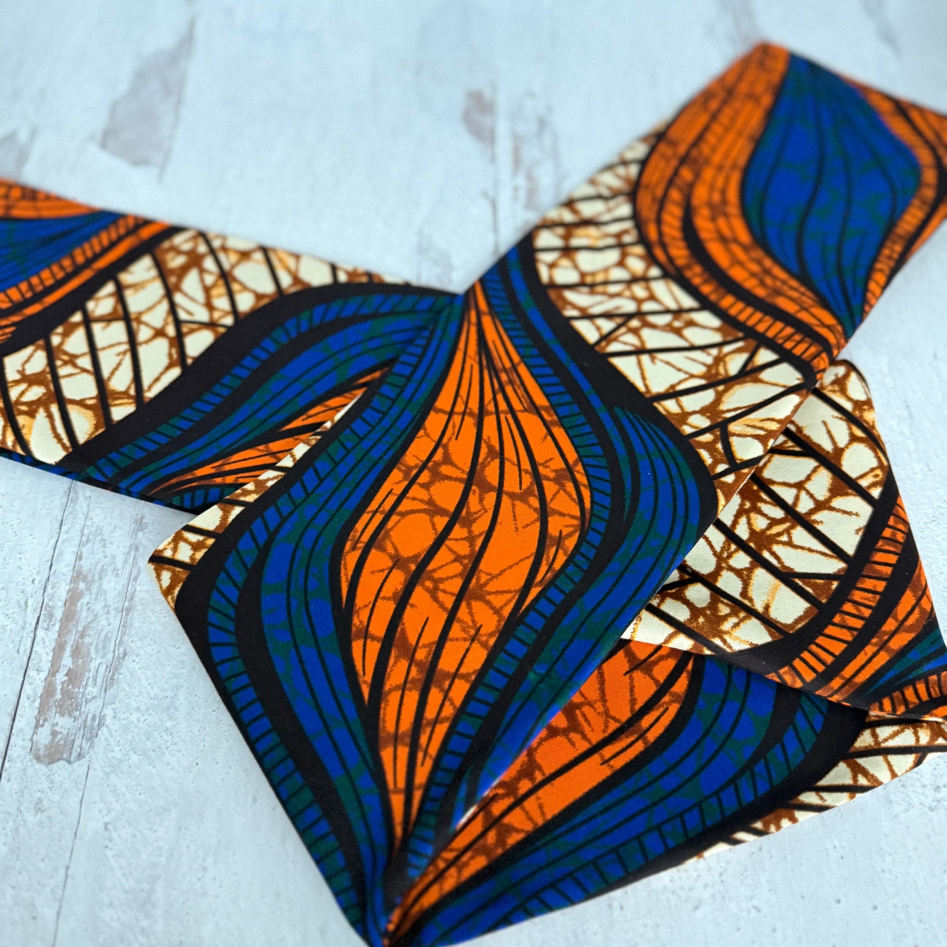 Extra Wide Adjustable Wire Wrap, Ankara Wired Headband, Blue Orange African Fabric Head Wrap, Ankara Afro Boho Turban