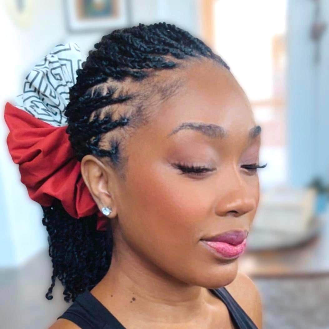Oversized Afro Boho Scrunchie, Jumbo Color Block Elastic Hair Tie, Retro Vibrant Burnt Orange Tribal Print Statement Accessories, Barrette