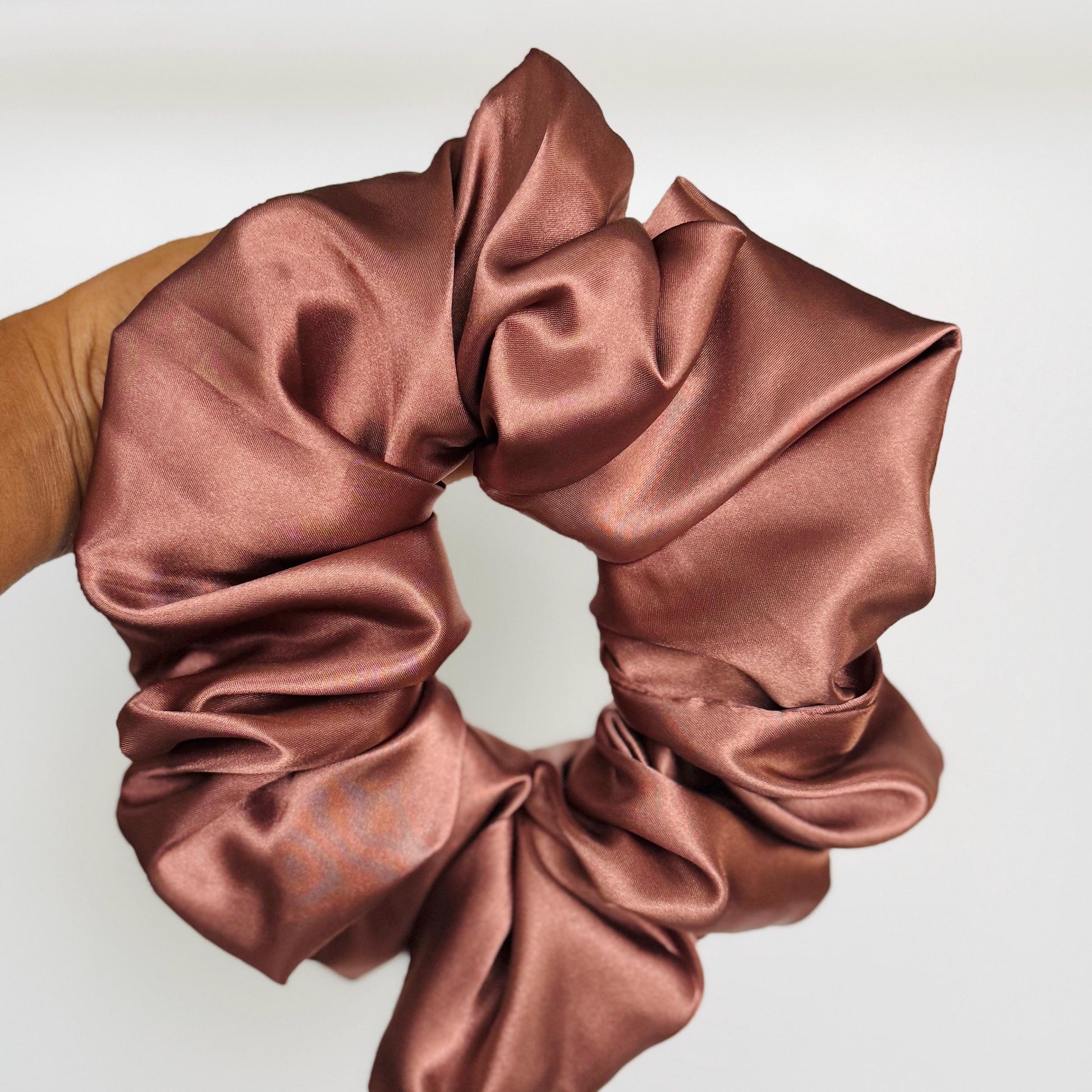 Oversized Satin Scrunchie, Jumbo Elastic Hair Tie, Black Champagne Silky Statement Hair Accessories, Barrette, Mod Style, Retro Fashion