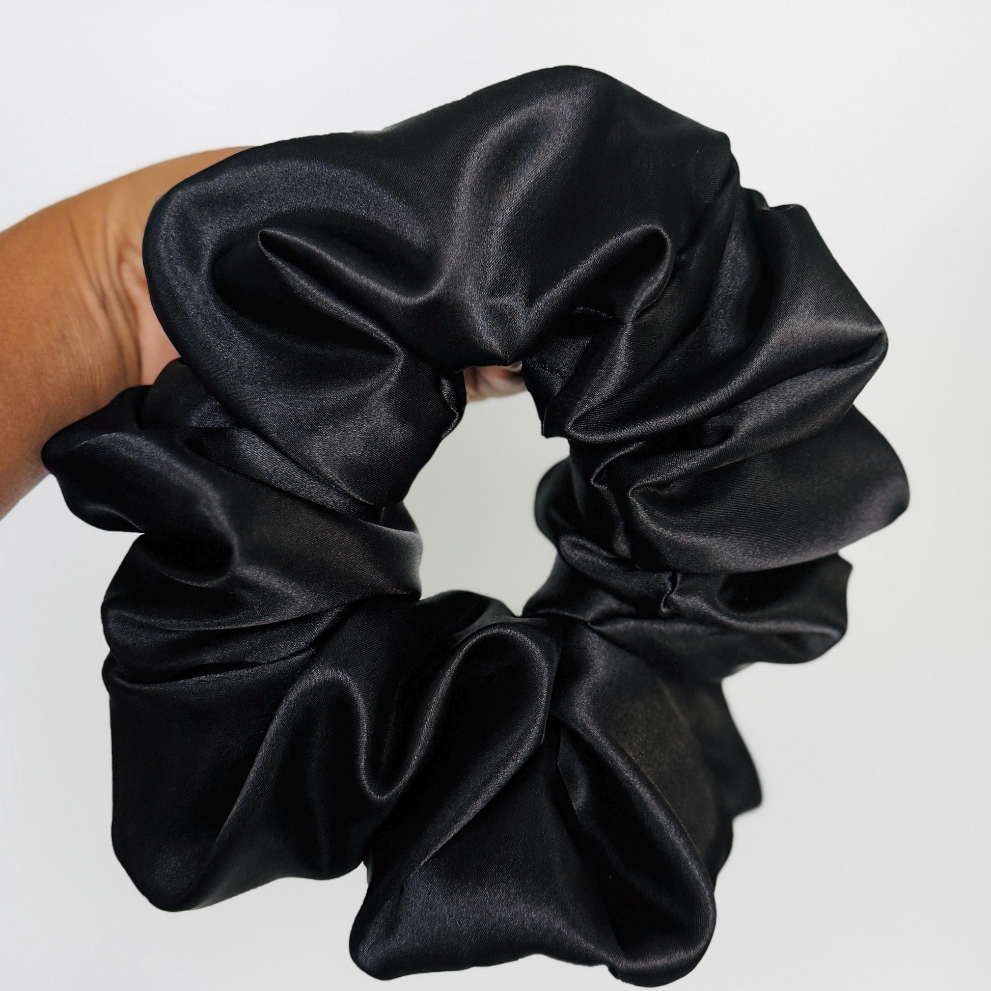 Oversized Satin Scrunchie, Jumbo Elastic Hair Tie, Black Champagne Silky Statement Hair Accessories, Barrette, Mod Style, Retro Fashion