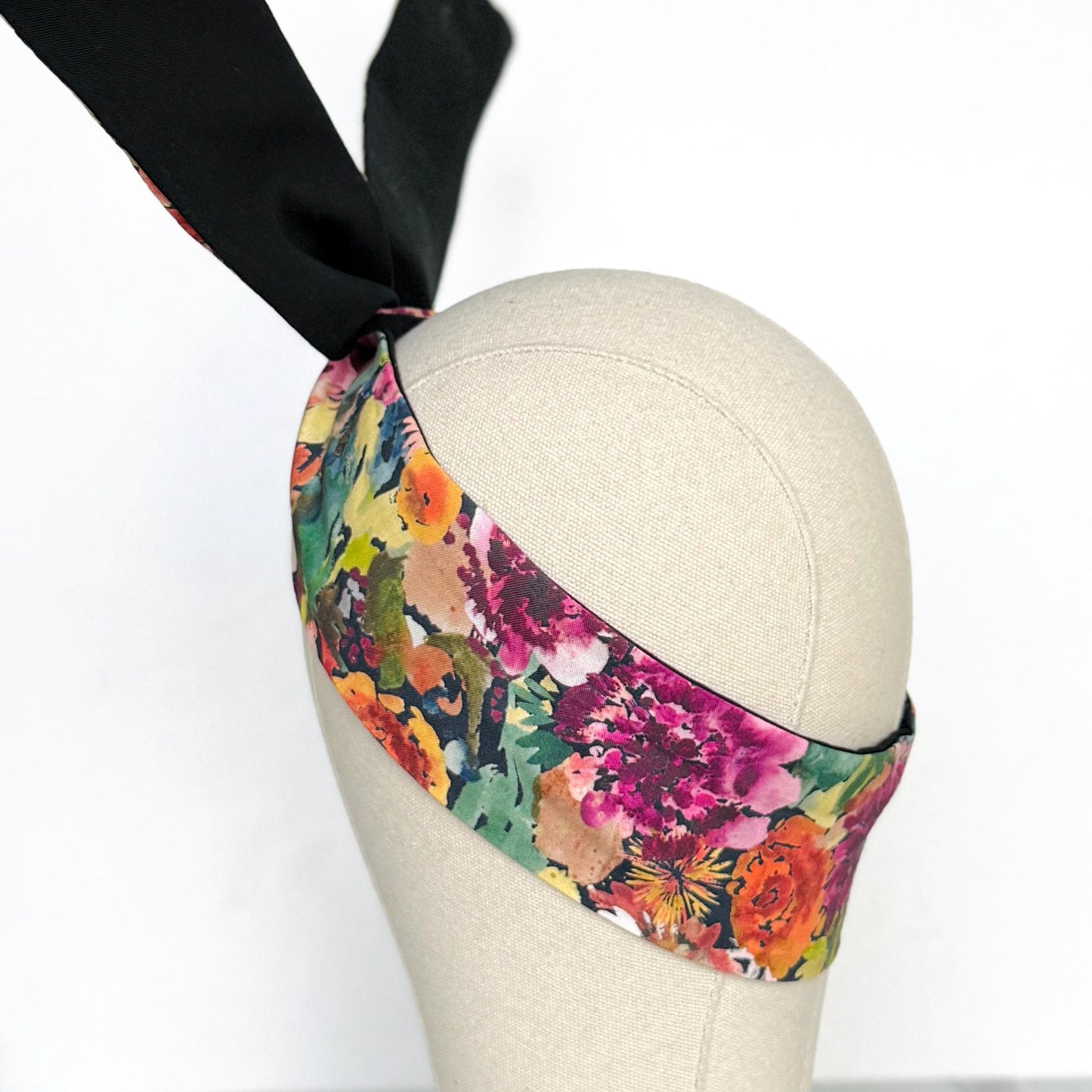Mini Adjustable Reversible Floral Print Wire Head Wrap, Pink Purple Green Fabric Wired Headband, Women Head Scarf, Hair Accessories