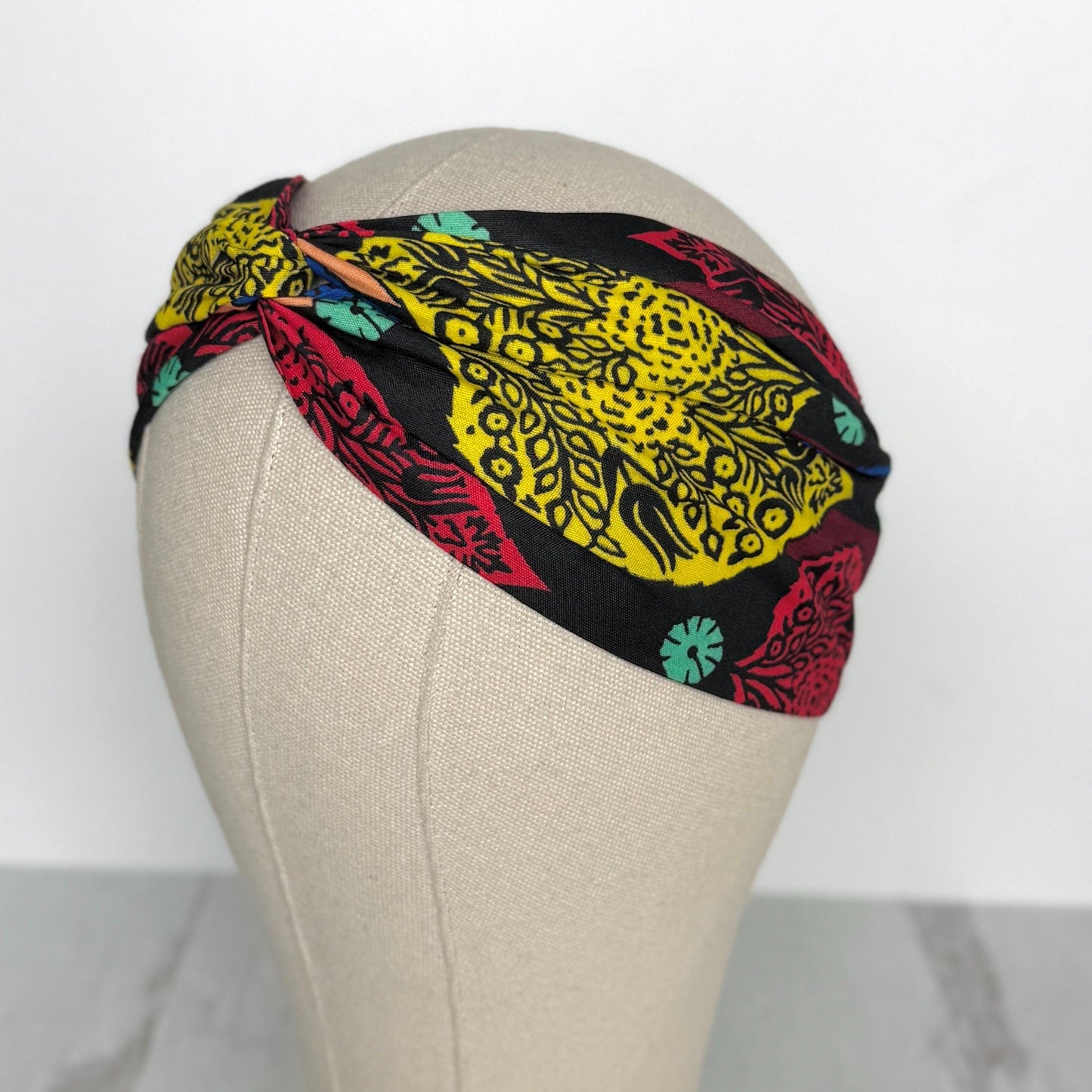 Mini Adjustable Reversible Ankara Wire Head Wrap, Red Yellow African Print Wired Headband, Fabric Head Wrap, Women Hair Scarf, Accessories