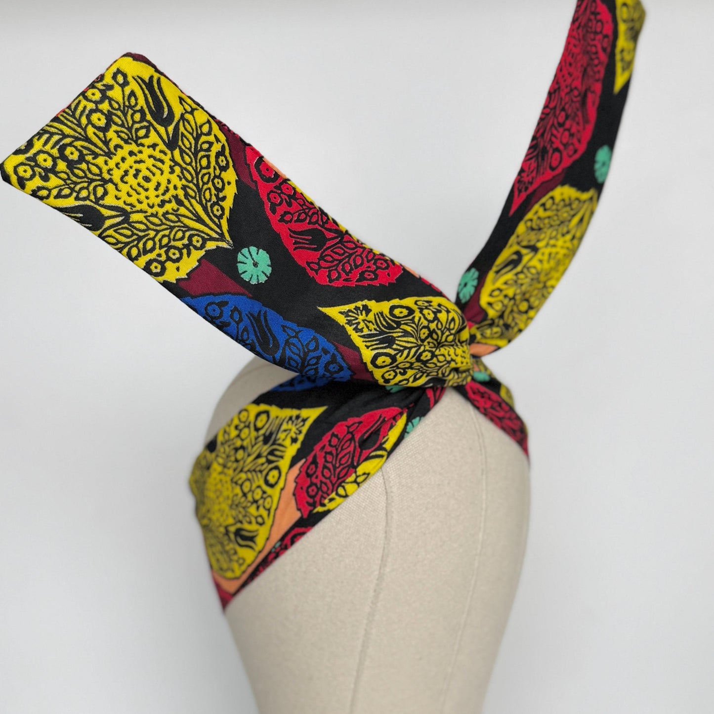 Mini Adjustable Reversible Ankara Wire Head Wrap, Red Yellow African Print Wired Headband, Fabric Head Wrap, Women Hair Scarf, Accessories