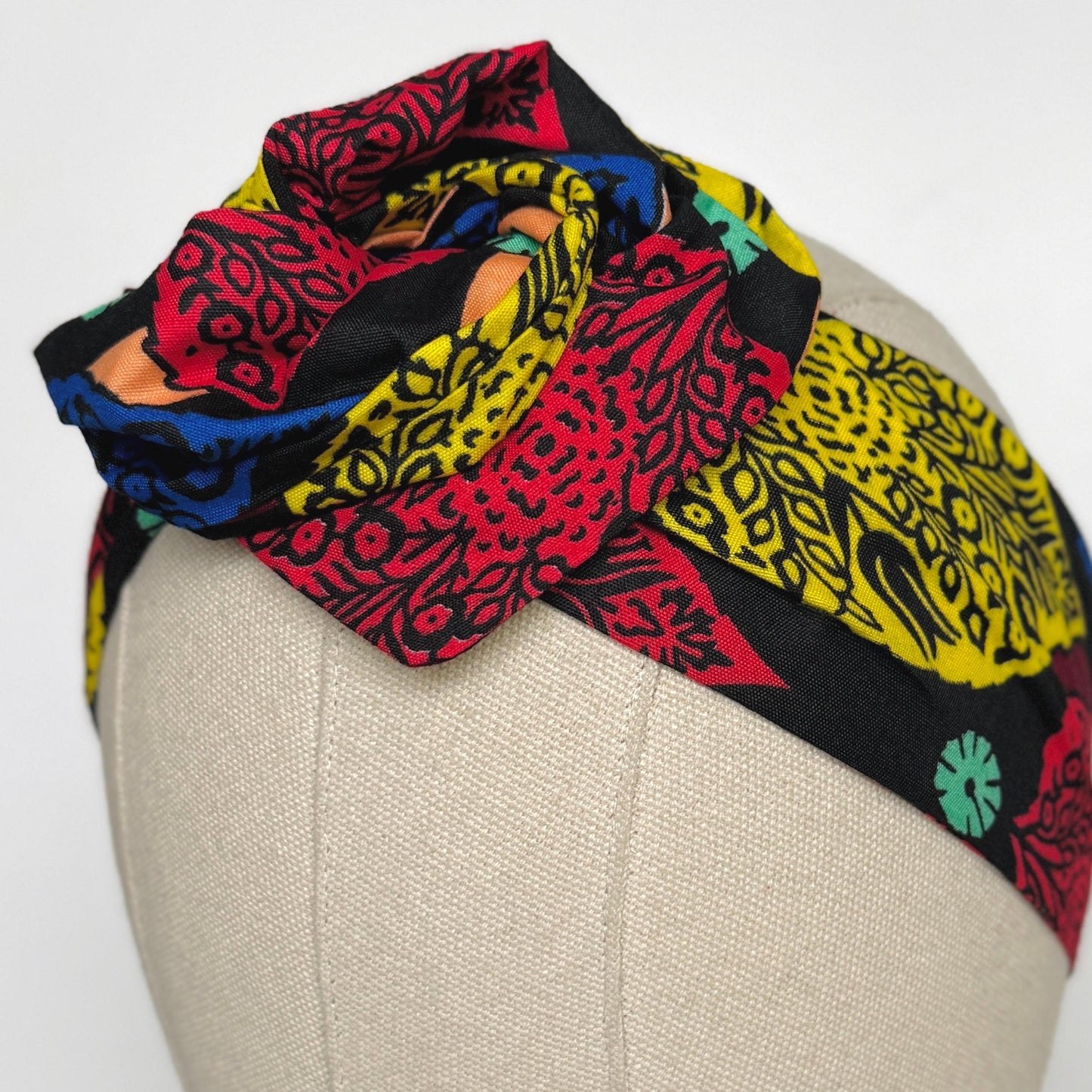 Mini Adjustable Reversible Ankara Wire Head Wrap, Red Yellow African Print Wired Headband, Fabric Head Wrap, Women Hair Scarf, Accessories