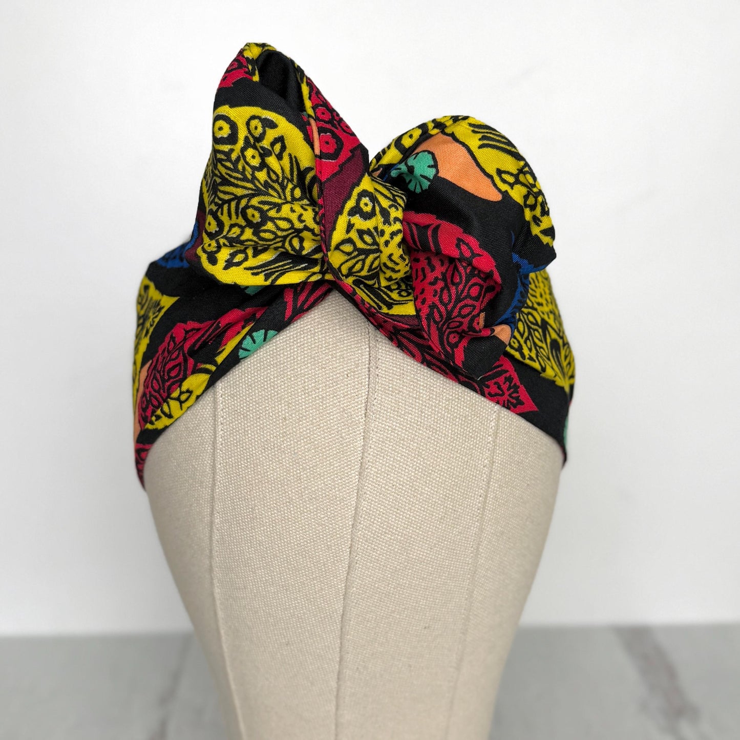 Mini Adjustable Reversible Ankara Wire Head Wrap, Red Yellow African Print Wired Headband, Fabric Head Wrap, Women Hair Scarf, Accessories