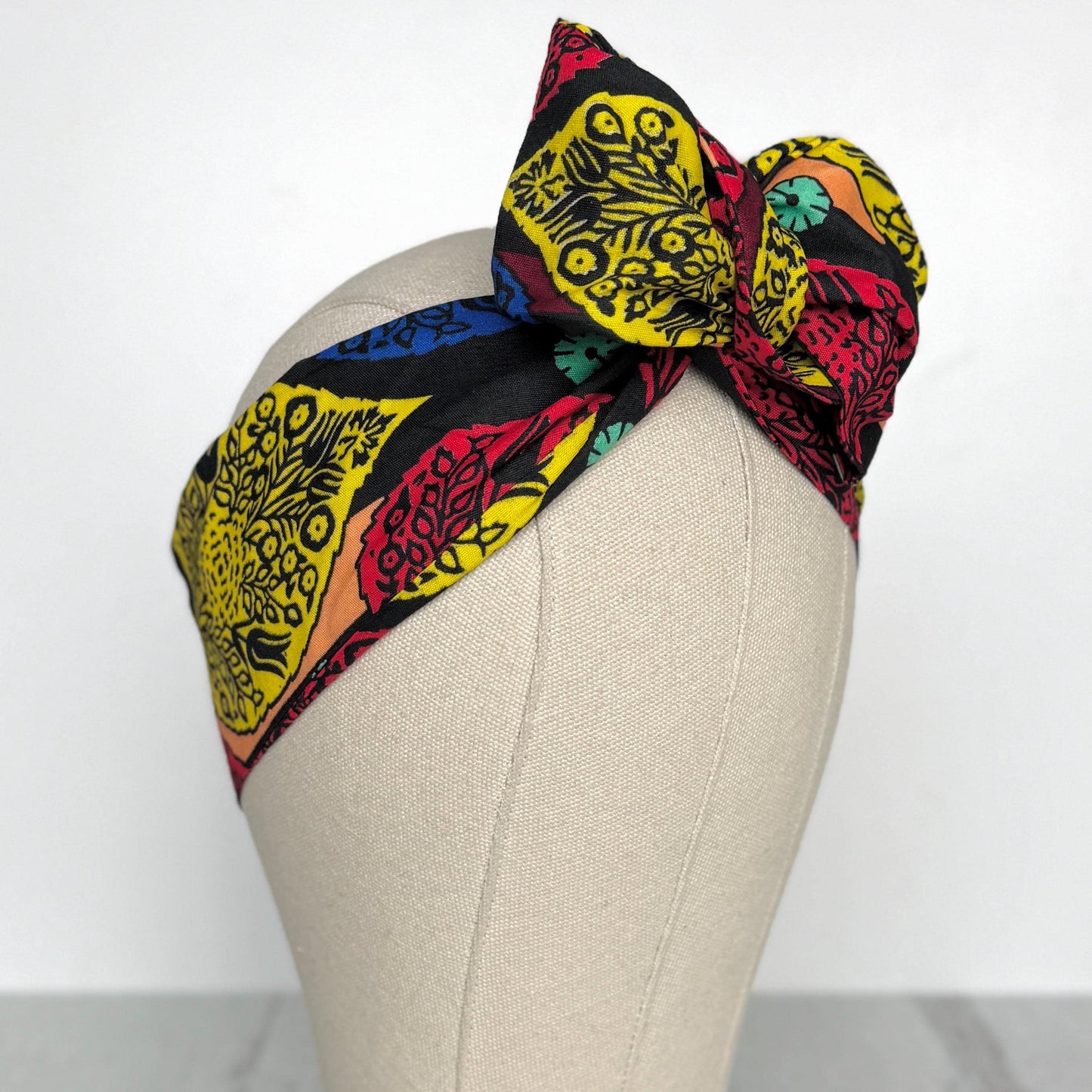 Mini Adjustable Reversible Ankara Wire Head Wrap, Red Yellow African Print Wired Headband, Fabric Head Wrap, Women Hair Scarf, Accessories