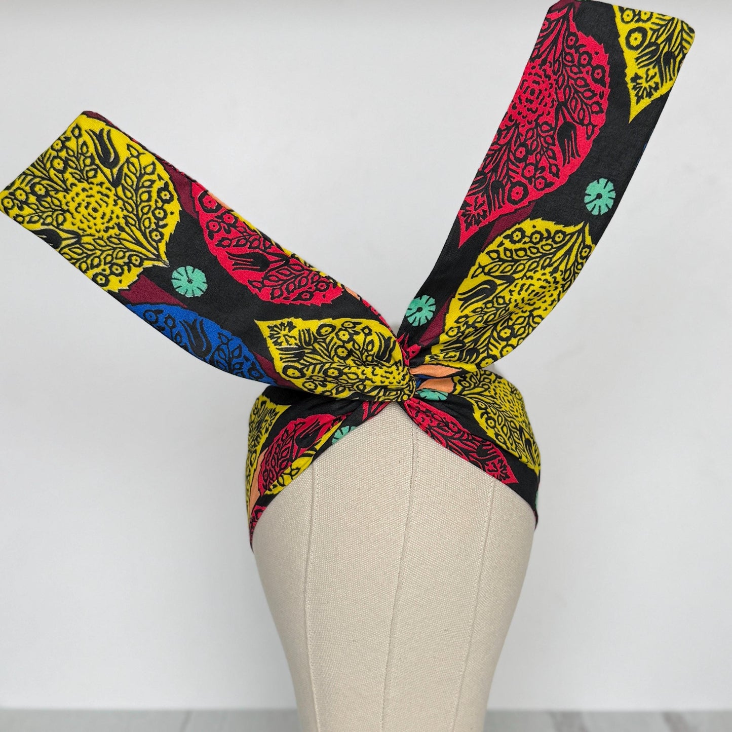 Mini Adjustable Reversible Ankara Wire Head Wrap, Red Yellow African Print Wired Headband, Fabric Head Wrap, Women Hair Scarf, Accessories