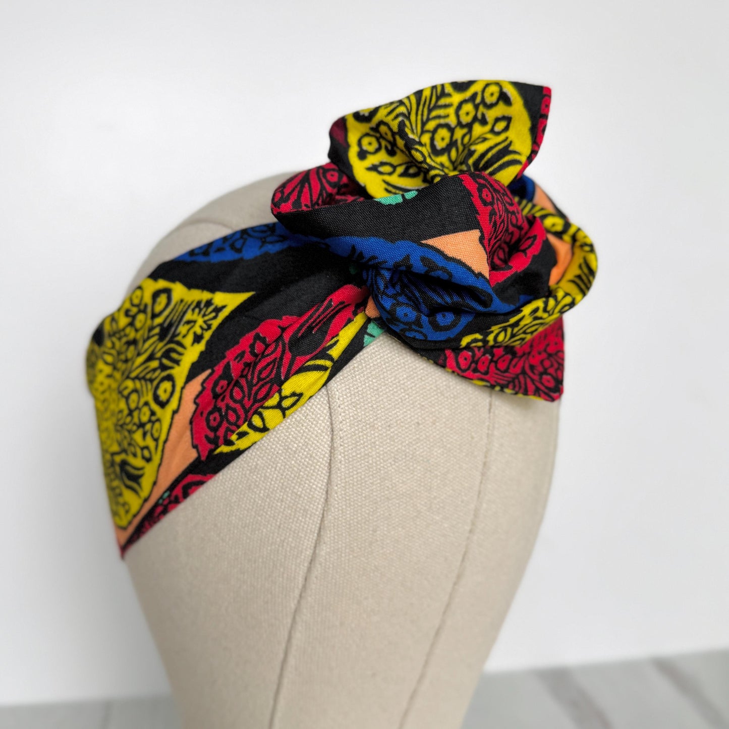 Mini Adjustable Reversible Ankara Wire Head Wrap, Red Yellow African Print Wired Headband, Fabric Head Wrap, Women Hair Scarf, Accessories
