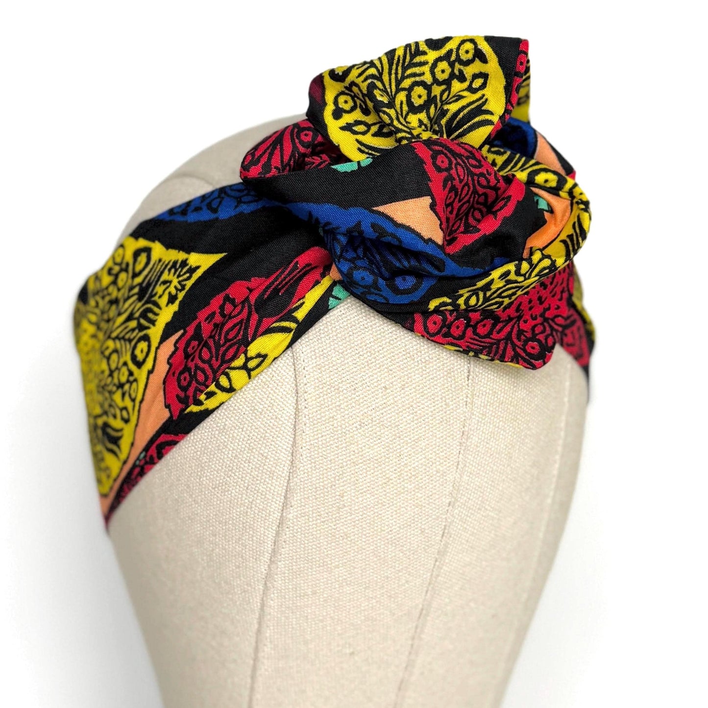 Mini Adjustable Reversible Ankara Wire Head Wrap, Red Yellow African Print Wired Headband, Fabric Head Wrap, Women Hair Scarf, Accessories