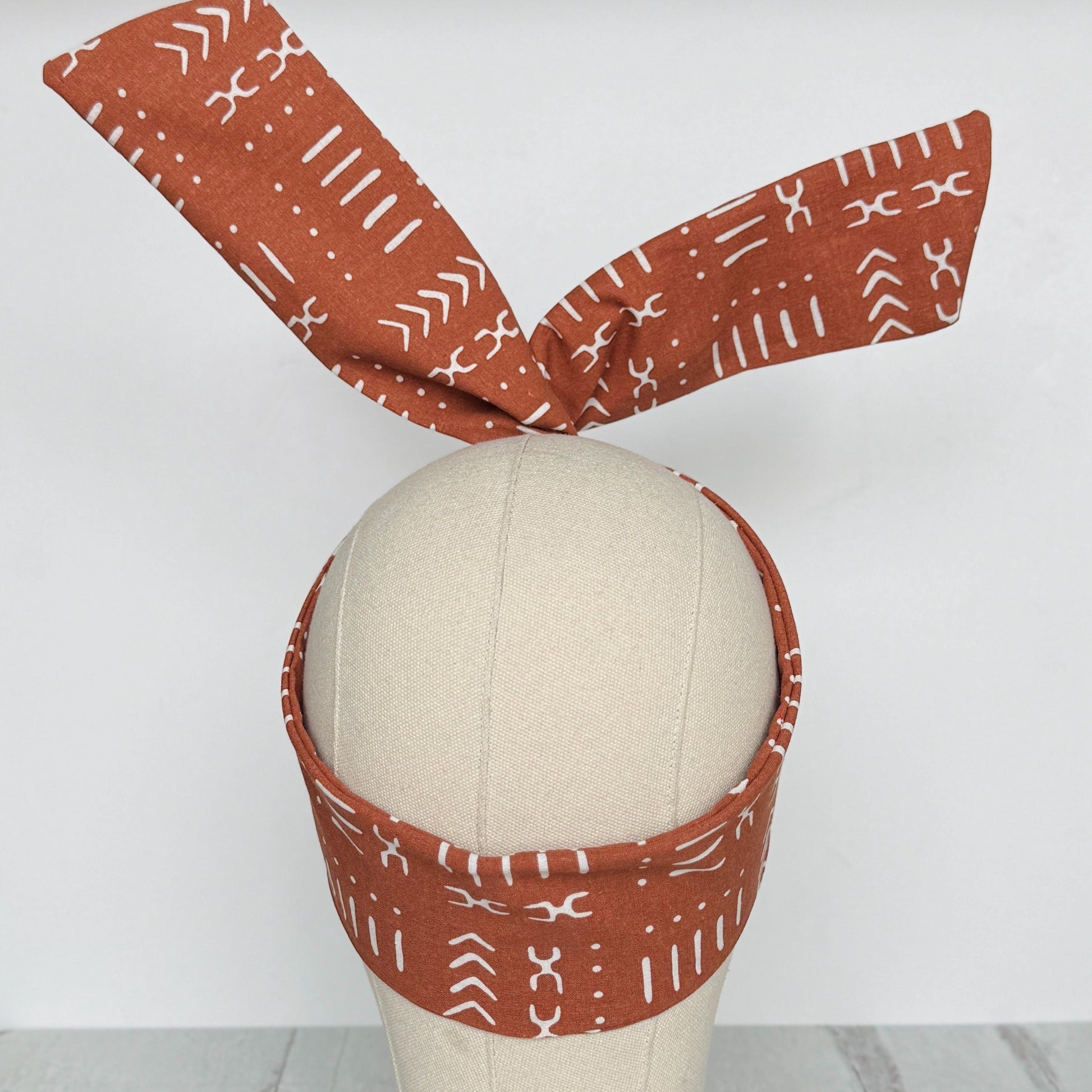 Mini Adjustable Wire Head Wrap, Burnt Orange Tribal Print Wired Headband, Bendable Fabric Head Wrap, Women Head Scarf, Hair Accessories
